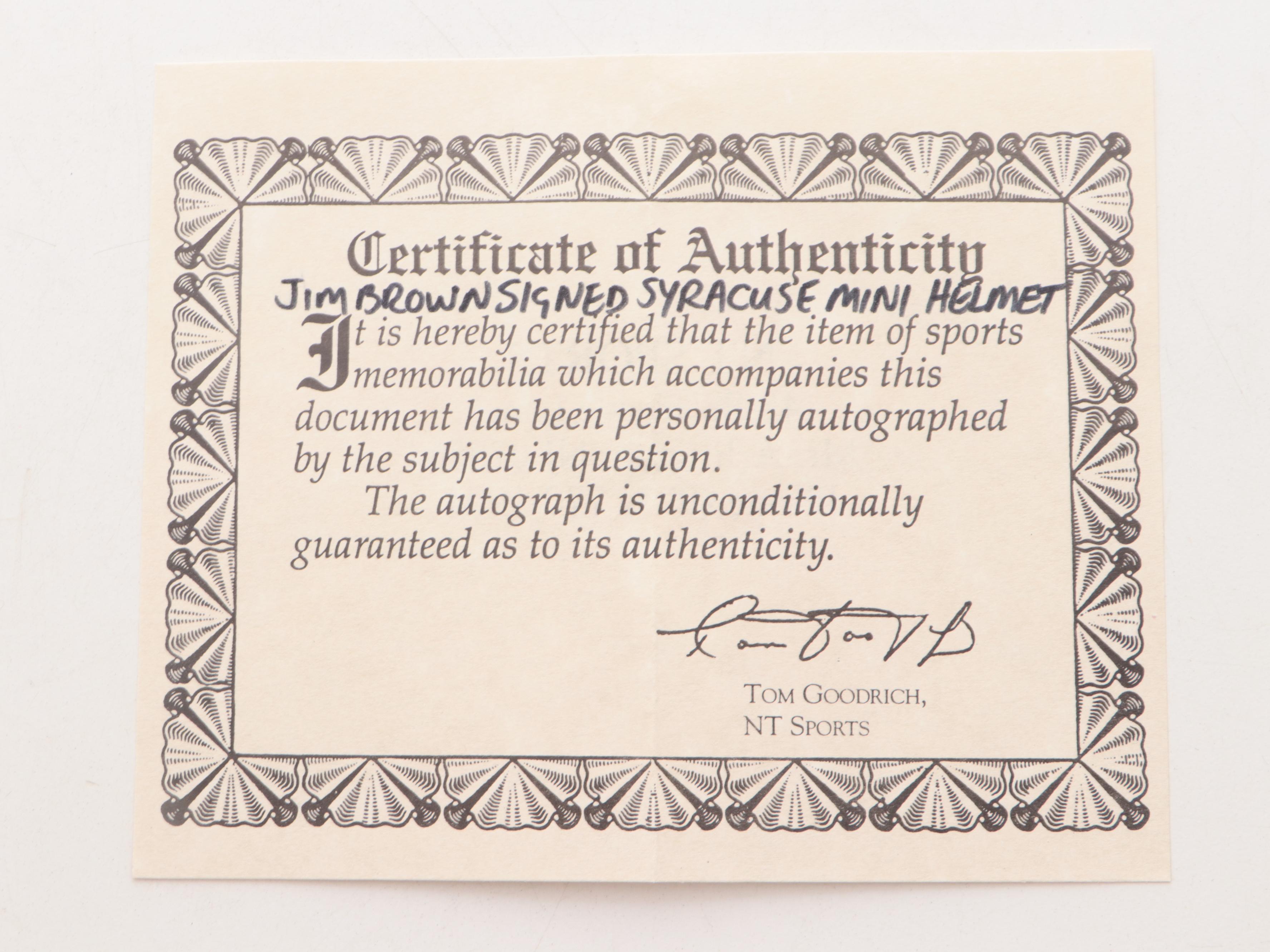 Jim Brown Signed Syracuse University Schutt Mini Helmet