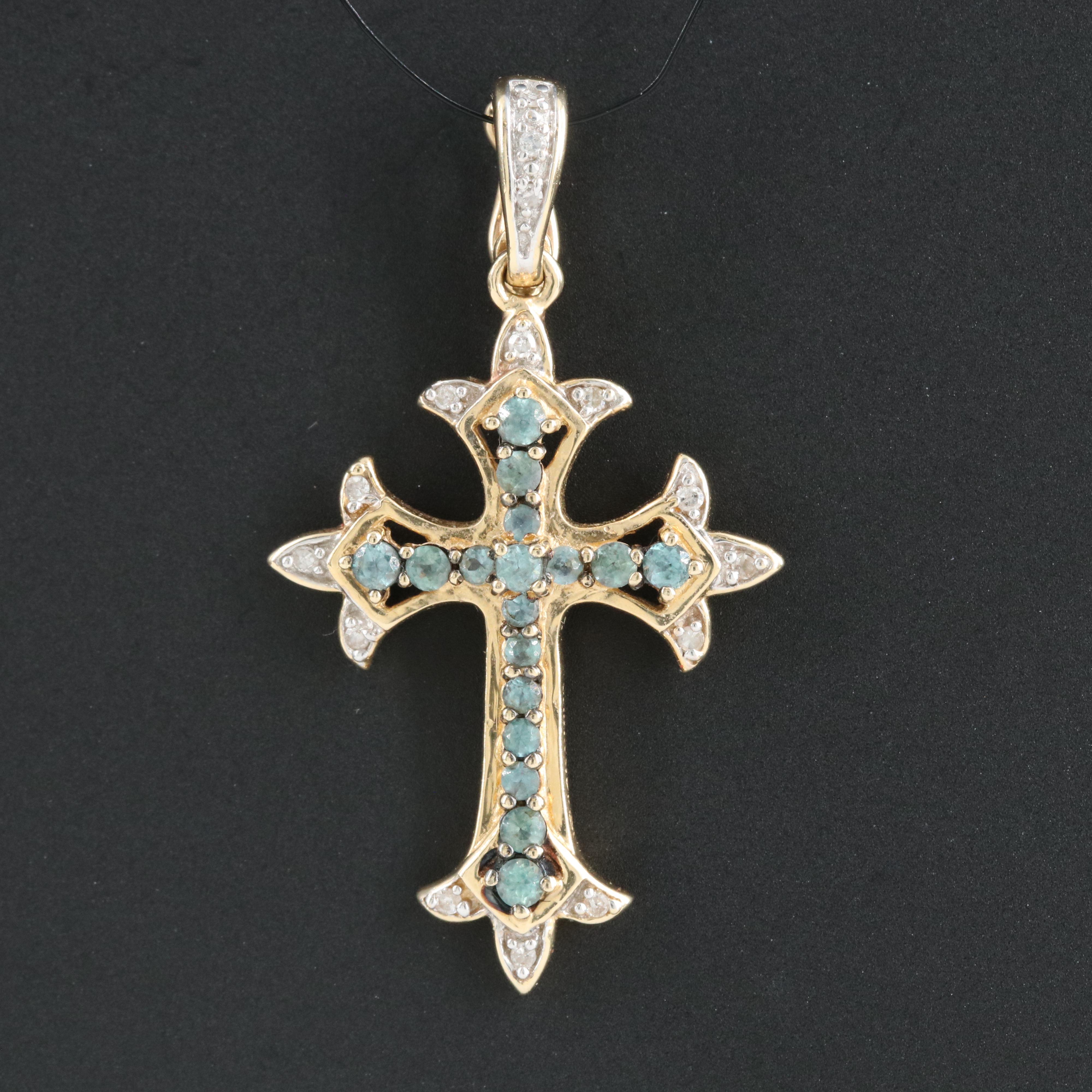 14K Alexandrite and Diamond Cross Enhancer Pendant