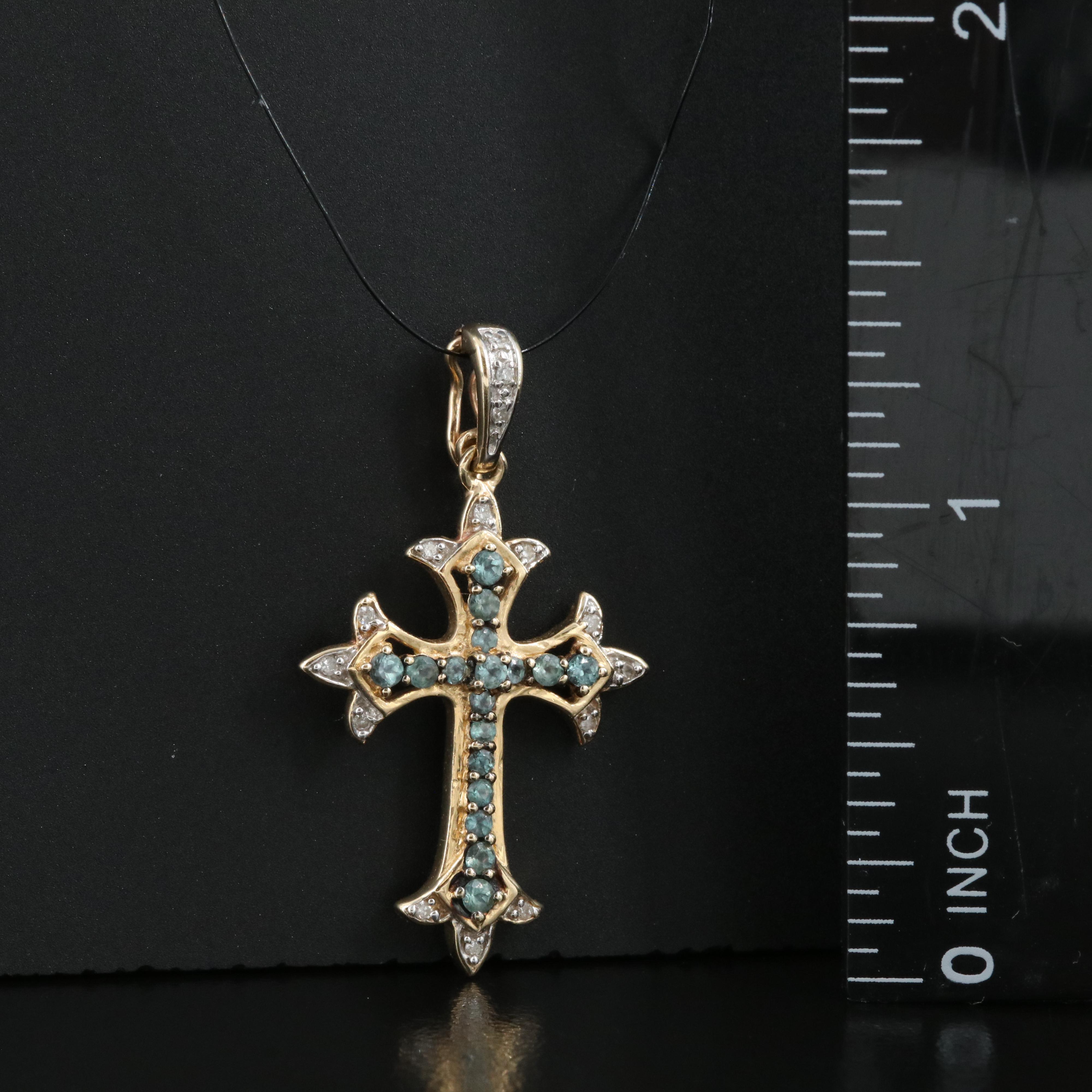 14K Alexandrite and Diamond Cross Enhancer Pendant