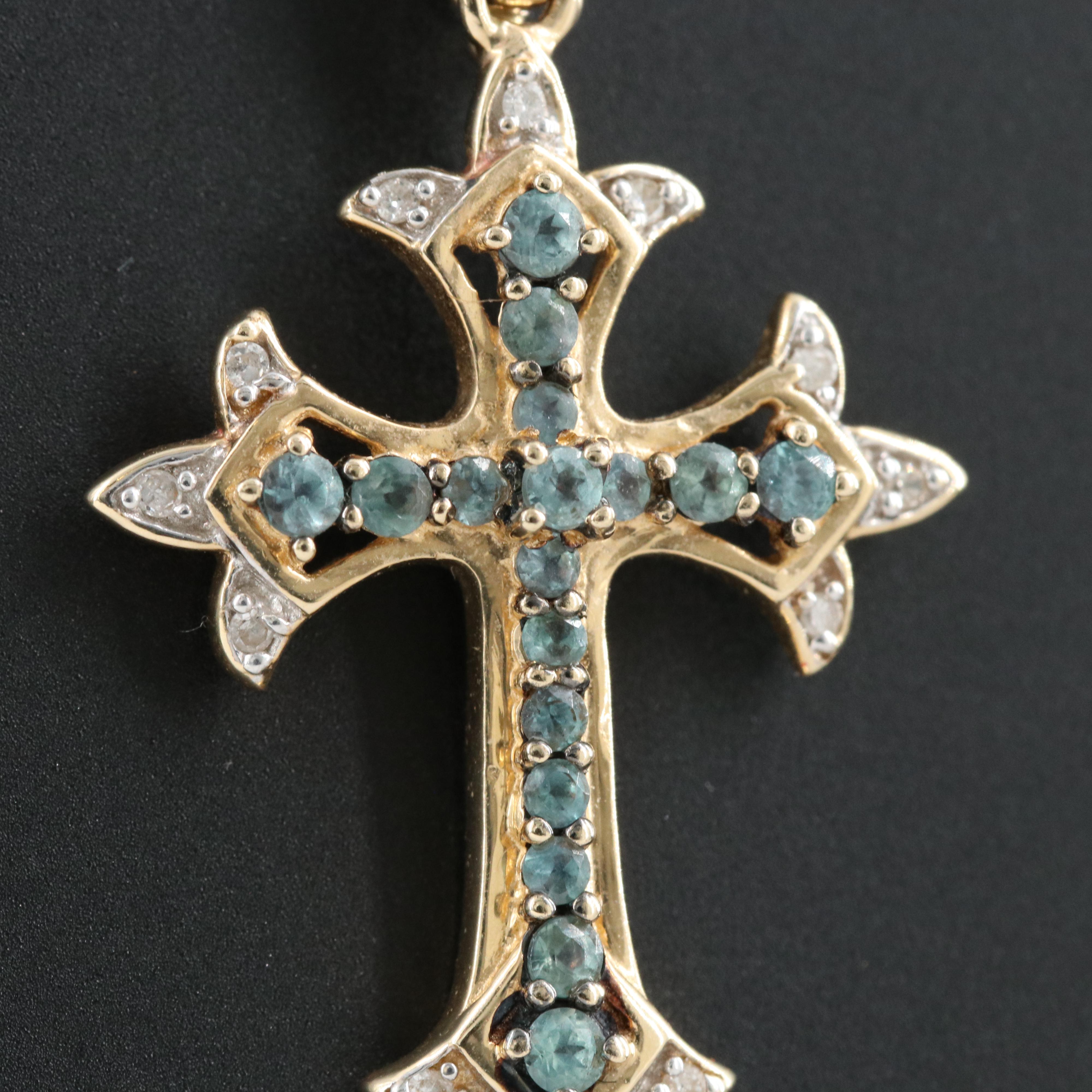 14K Alexandrite and Diamond Cross Enhancer Pendant