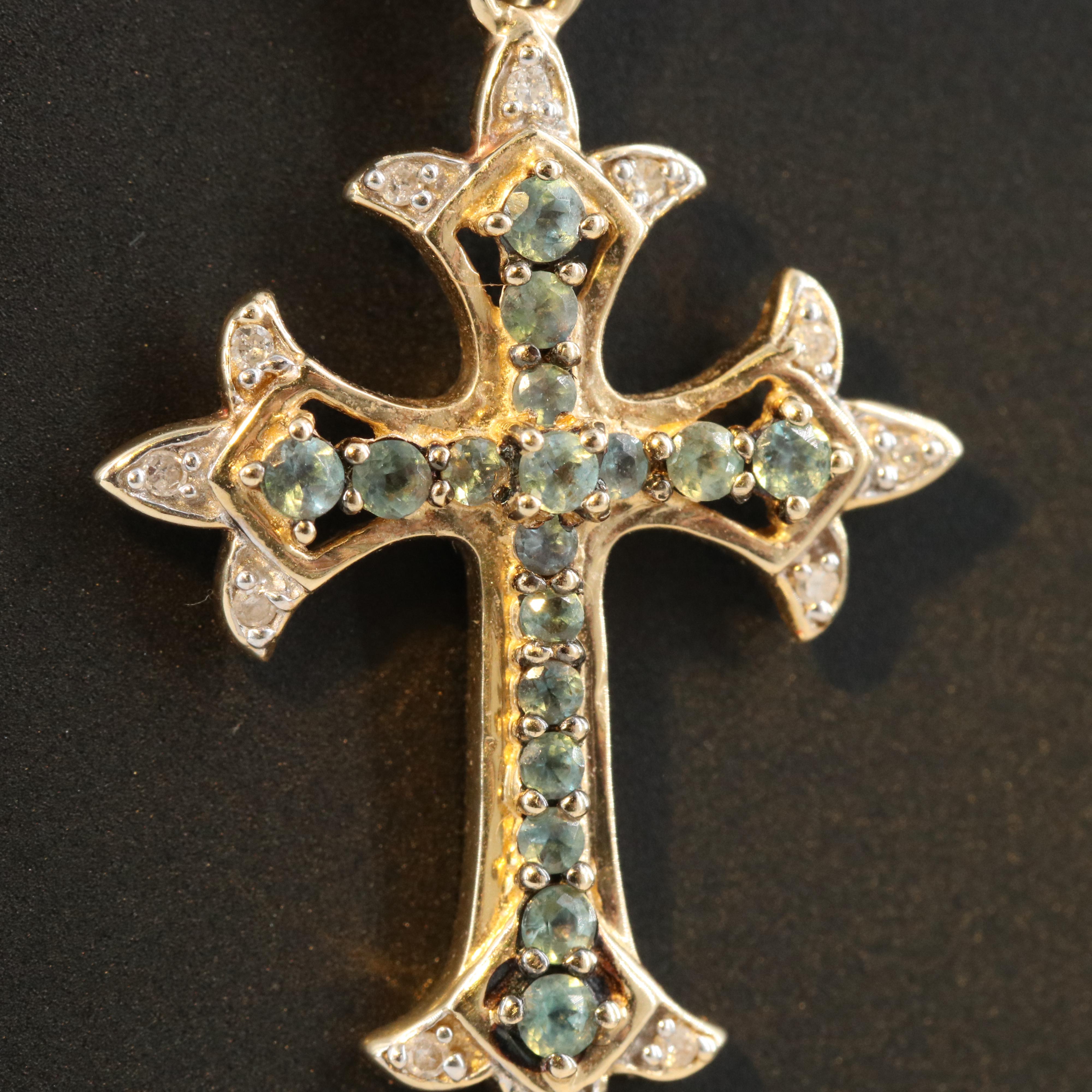 14K Alexandrite and Diamond Cross Enhancer Pendant