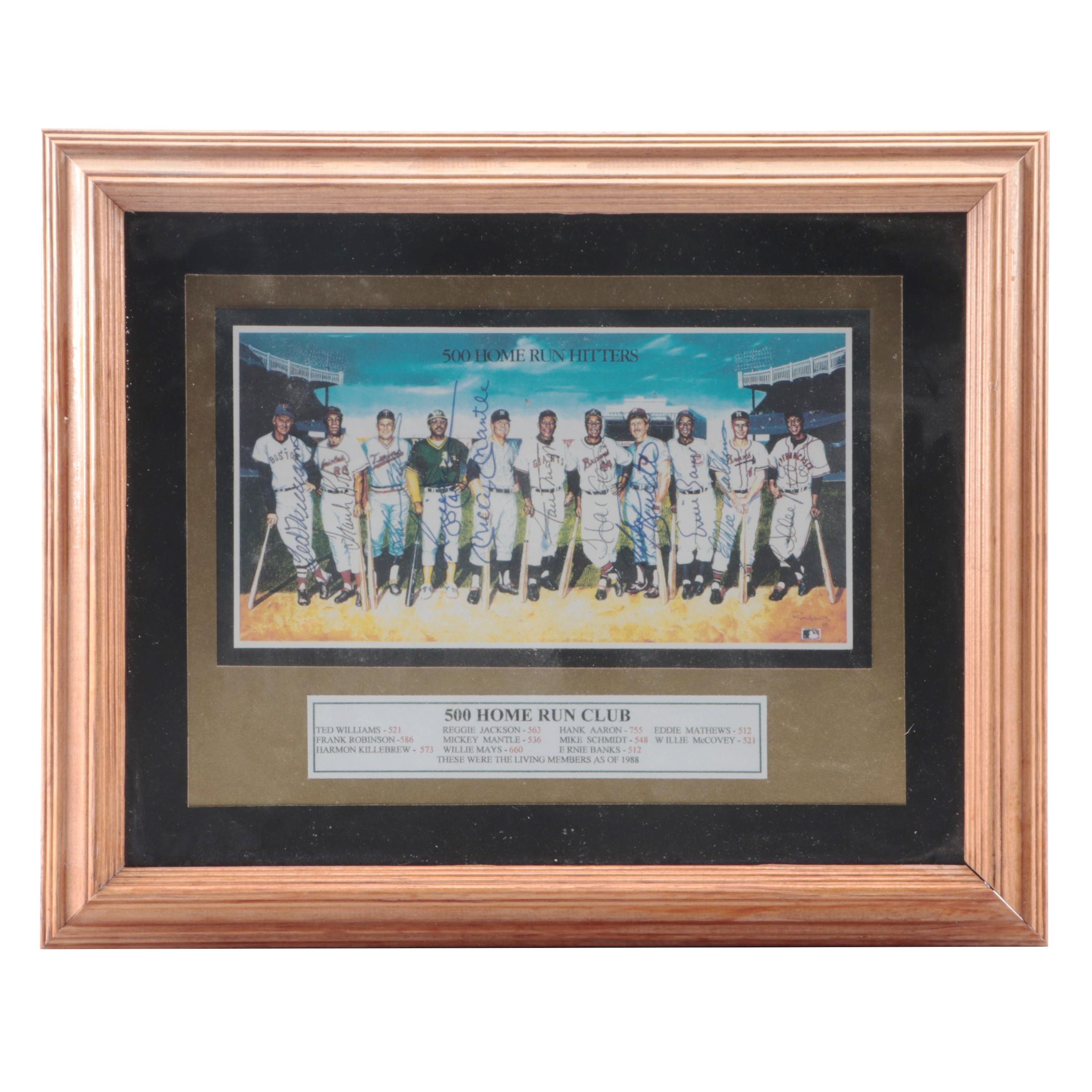 "500 Home Run Hitters" Print Signed by Mickey Mantle, Hank Aaron, and More