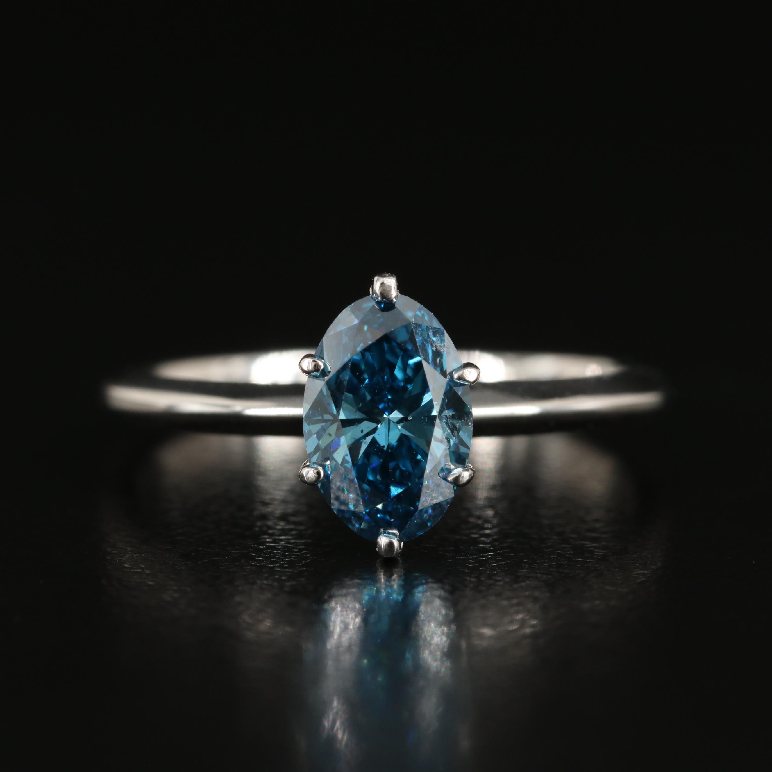 Platinum 1.01 CT Fancy Dark Blue Solitaire Diamond Ring