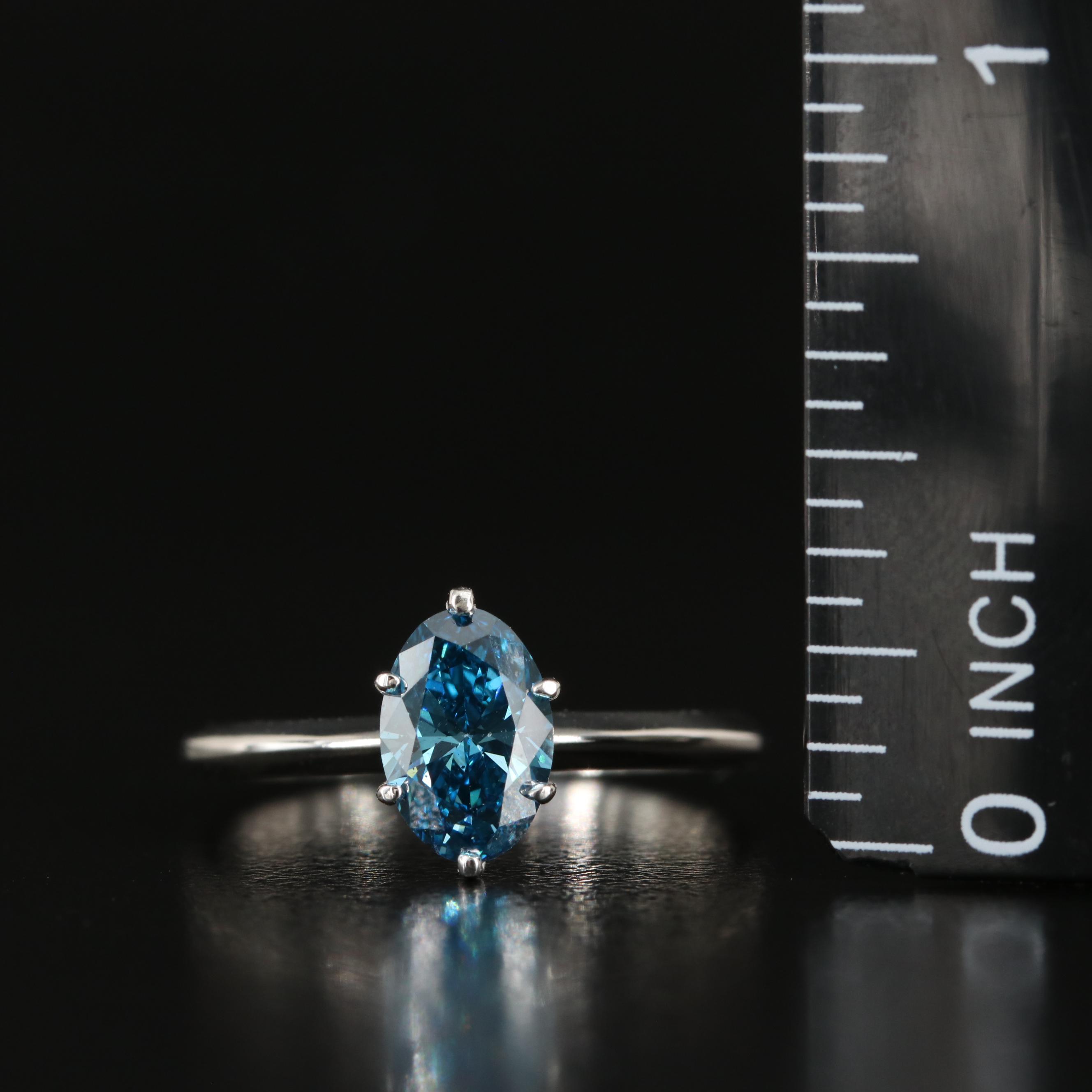 Platinum 1.01 CT Fancy Dark Blue Solitaire Diamond Ring