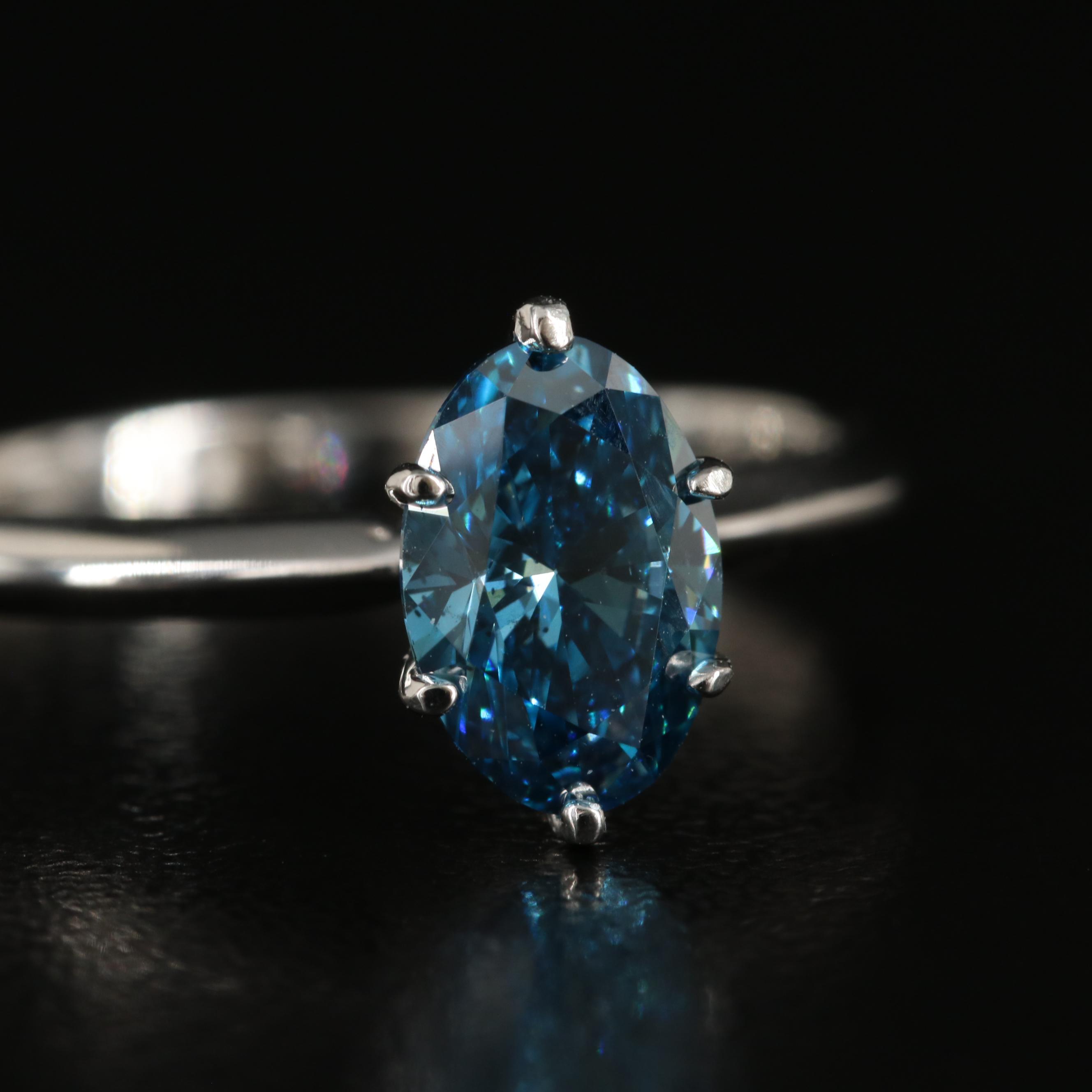 Platinum 1.01 CT Fancy Dark Blue Solitaire Diamond Ring