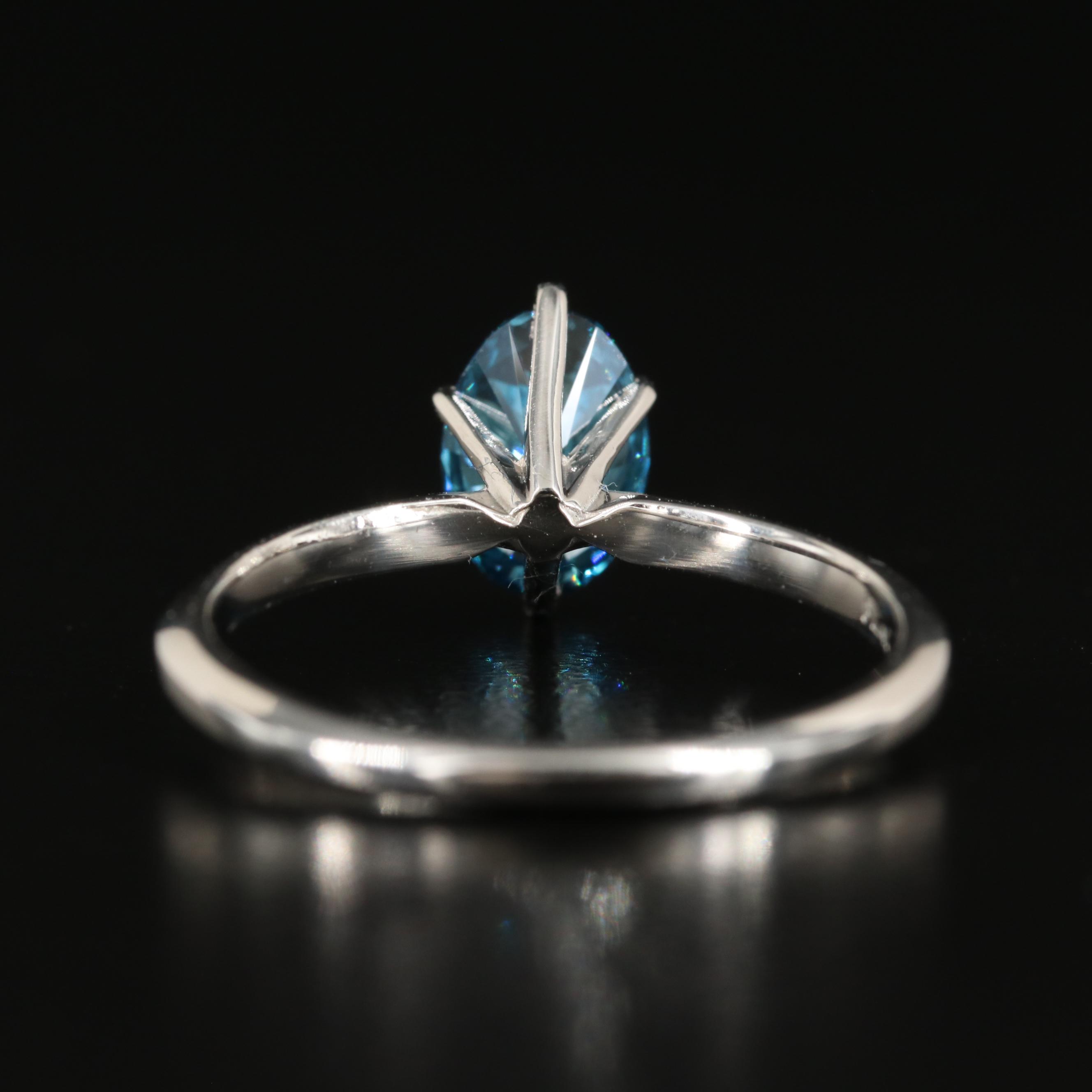 Platinum 1.01 CT Fancy Dark Blue Solitaire Diamond Ring
