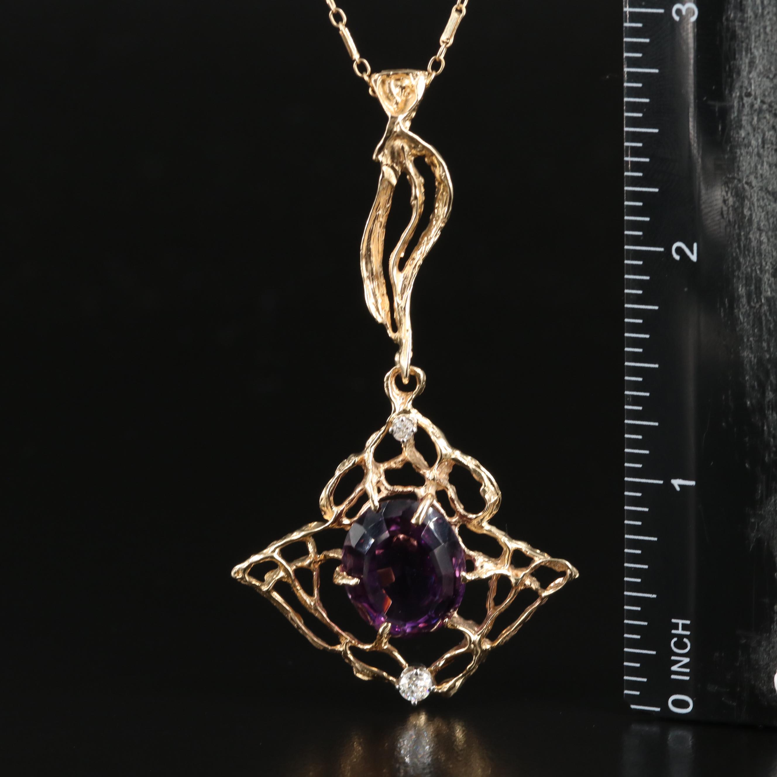 14K Amethyst and Diamond Pendant Necklace
