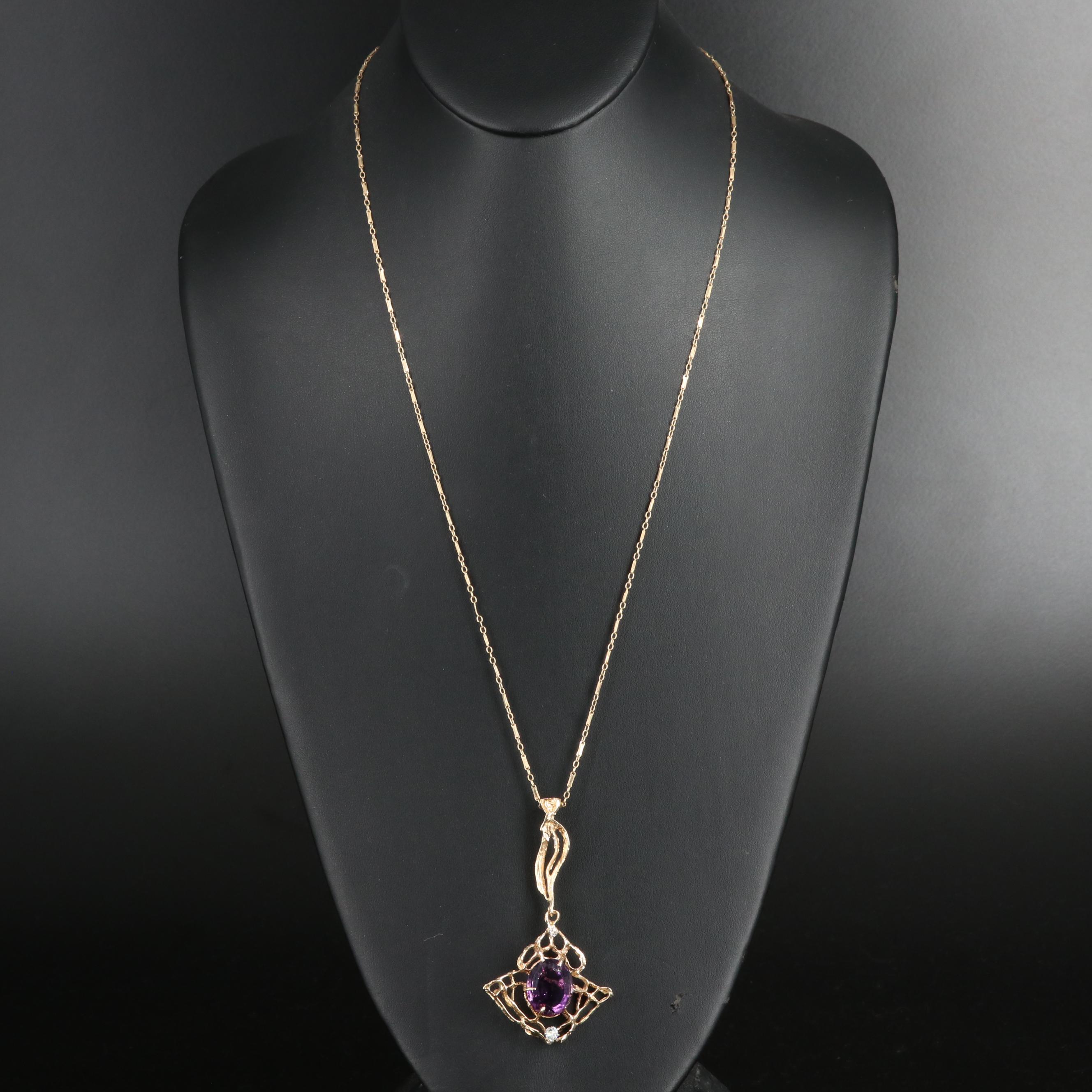 14K Amethyst and Diamond Pendant Necklace