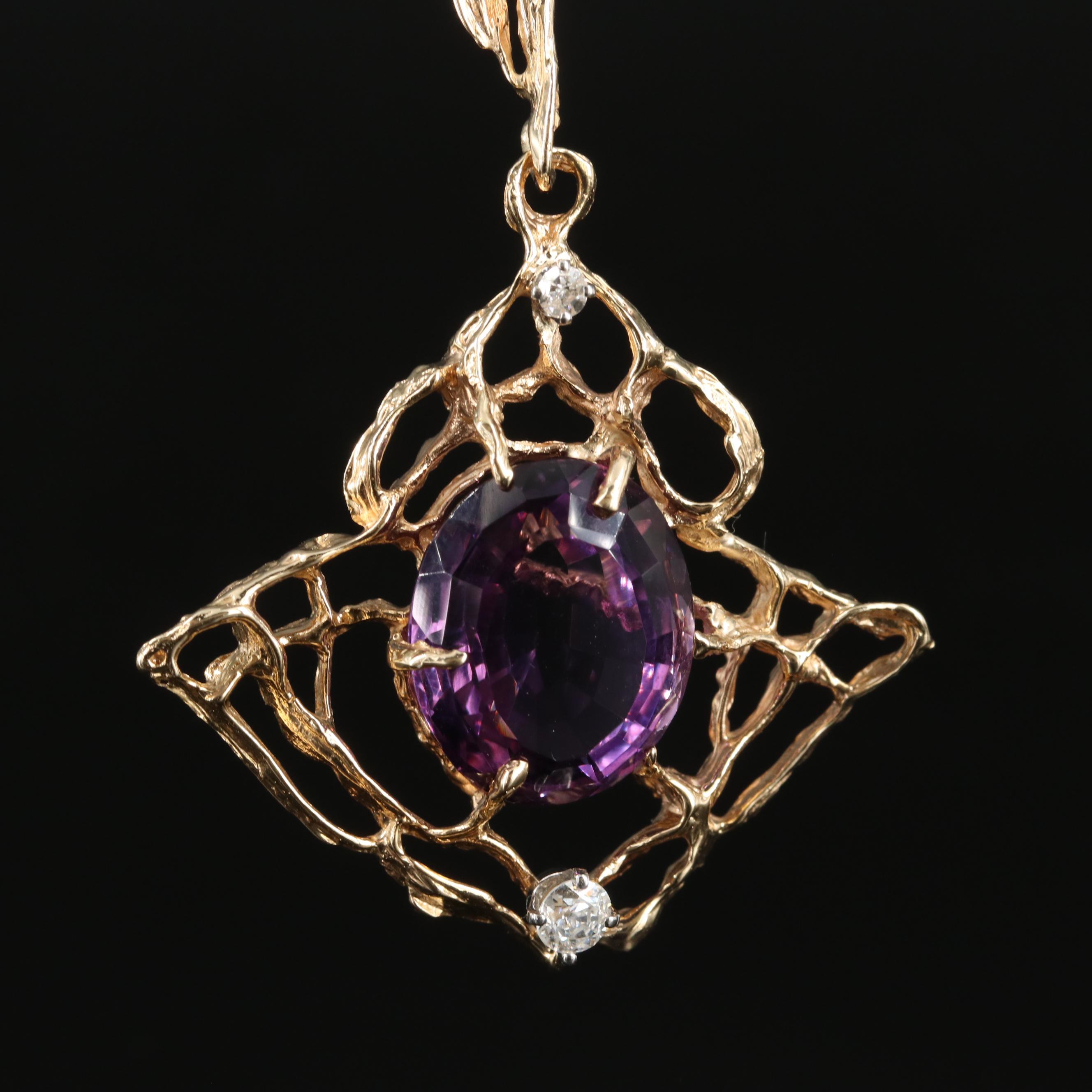 14K Amethyst and Diamond Pendant Necklace