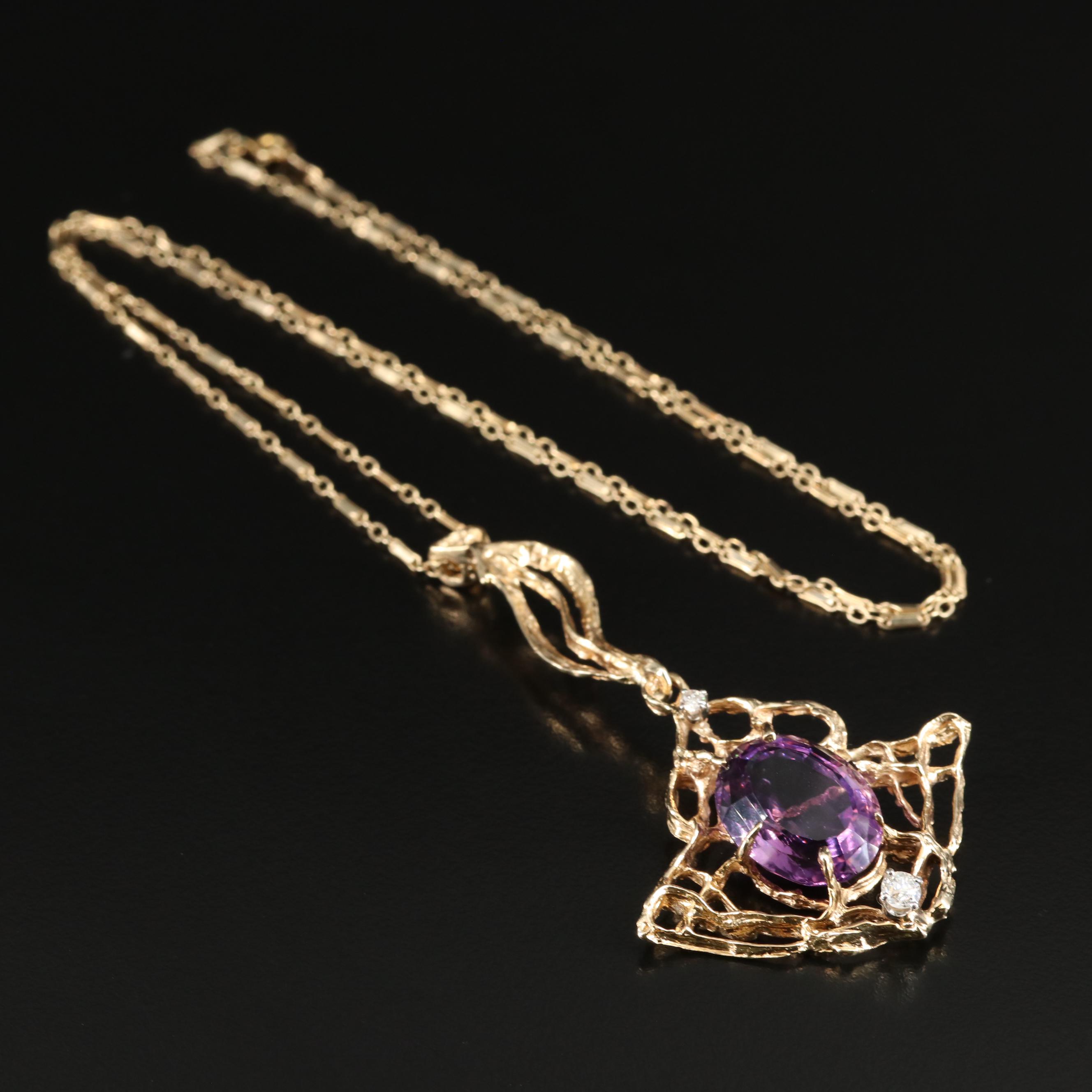 14K Amethyst and Diamond Pendant Necklace