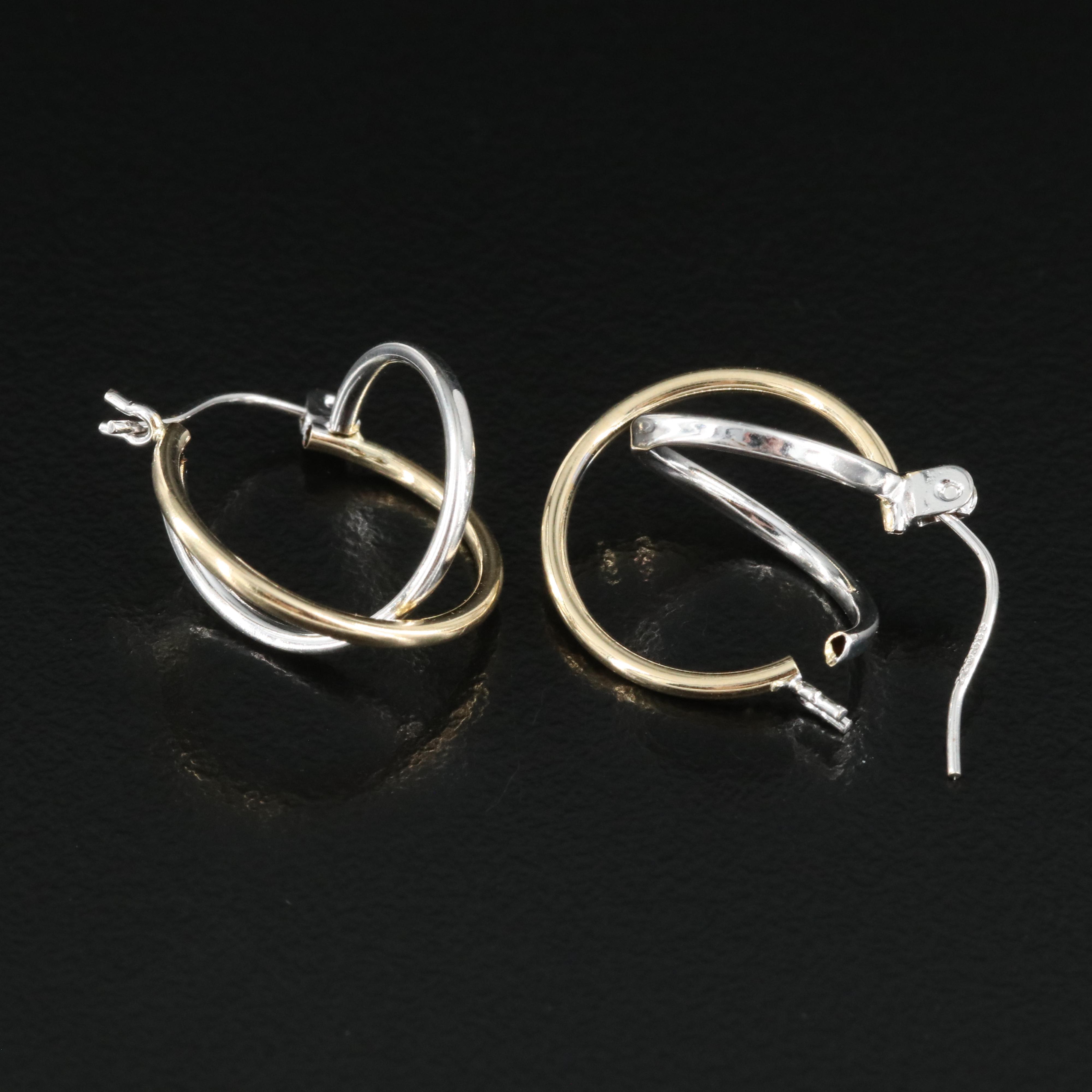 14K Two Tone Double Hoop Earrings
