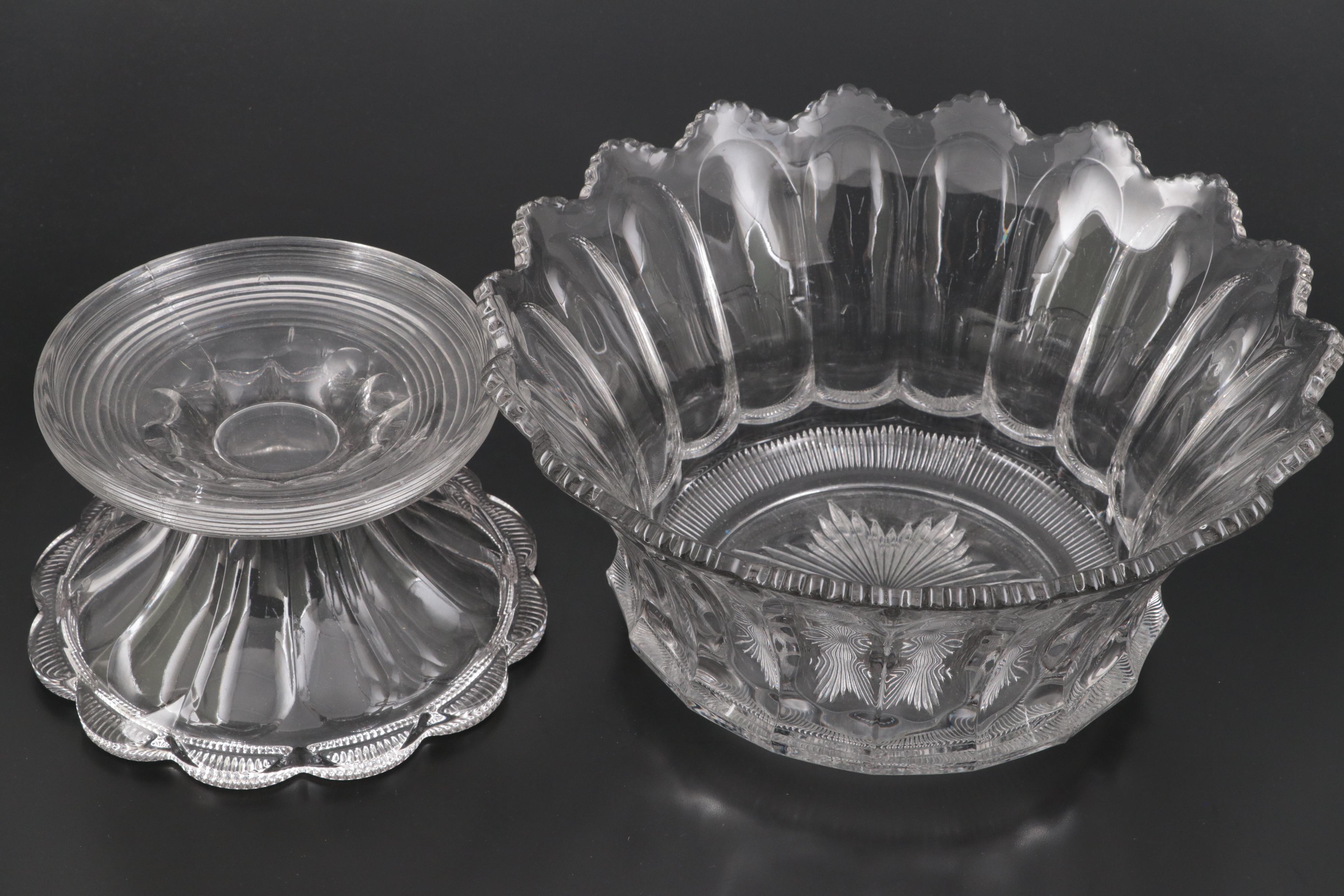 Heisey Glass Punch Bowl and Cups, Early to Mid-20th Century