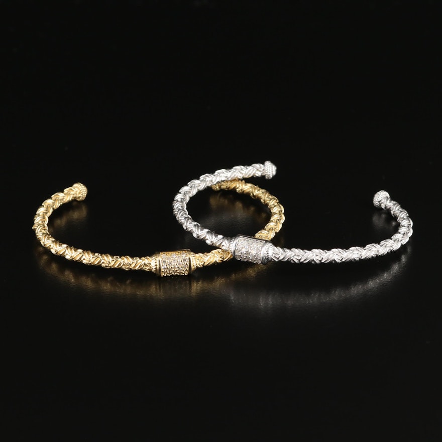 Sterling Pair of Diamond Cuff Bracelets