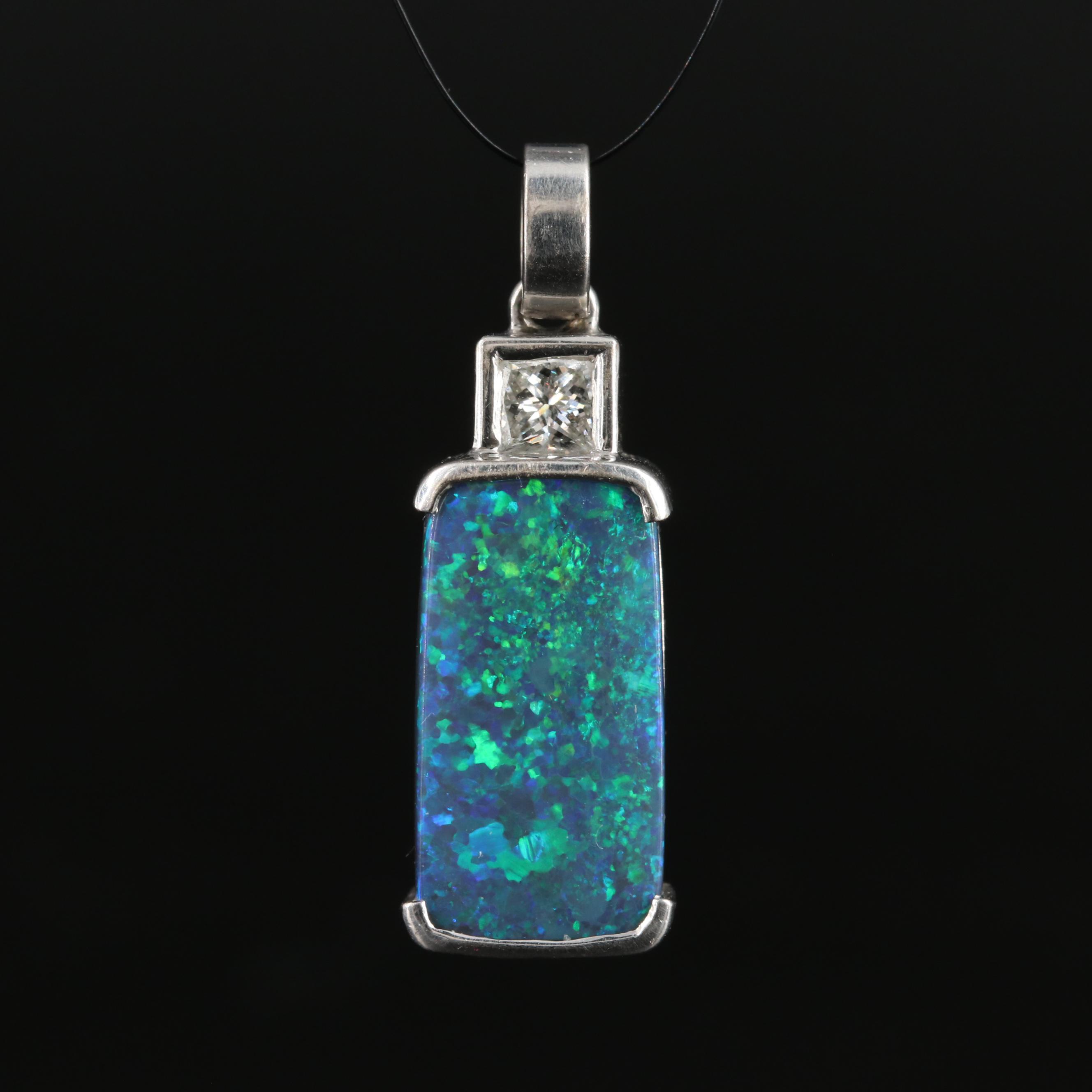 18K Black Opal and Diamond Pendant