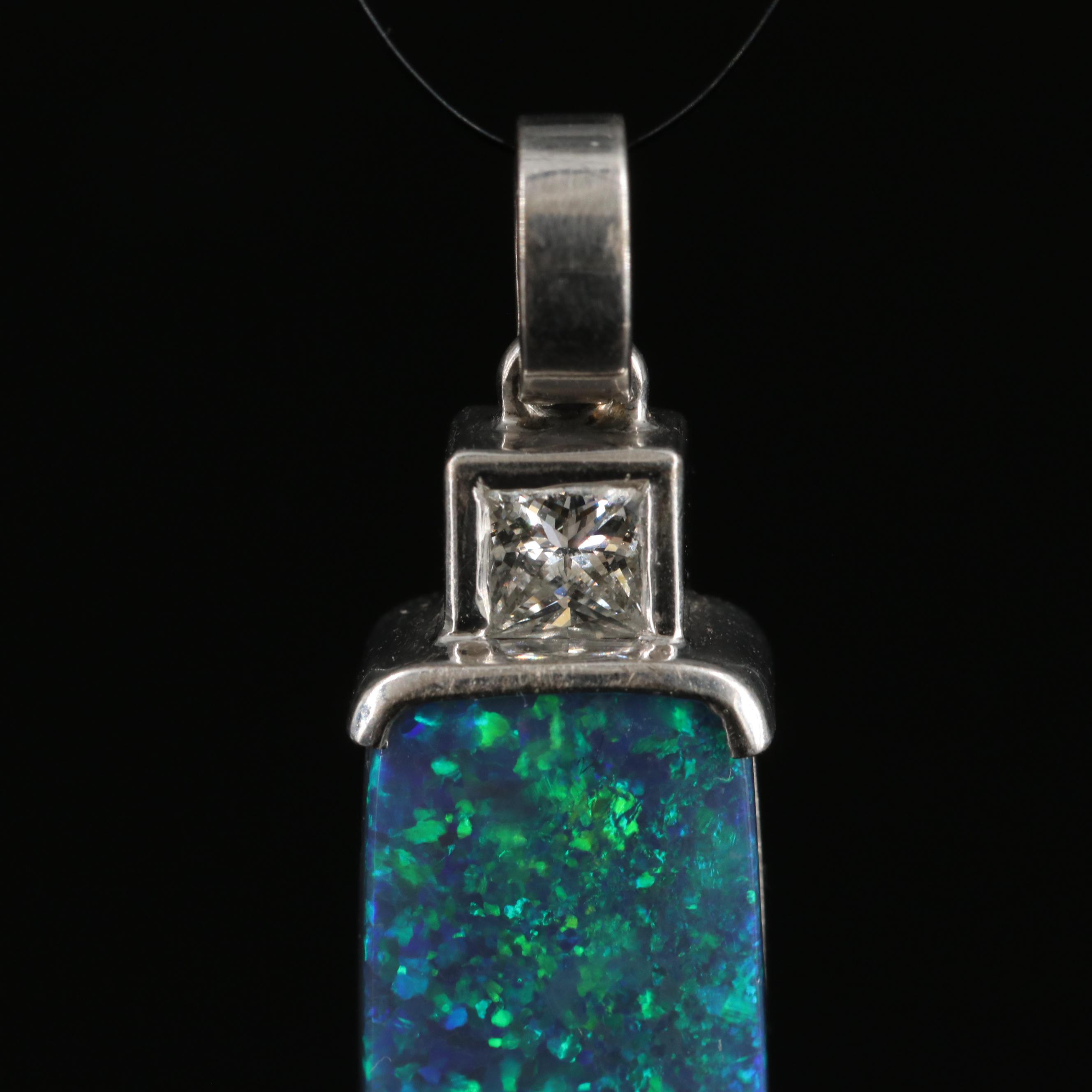 18K Black Opal and Diamond Pendant