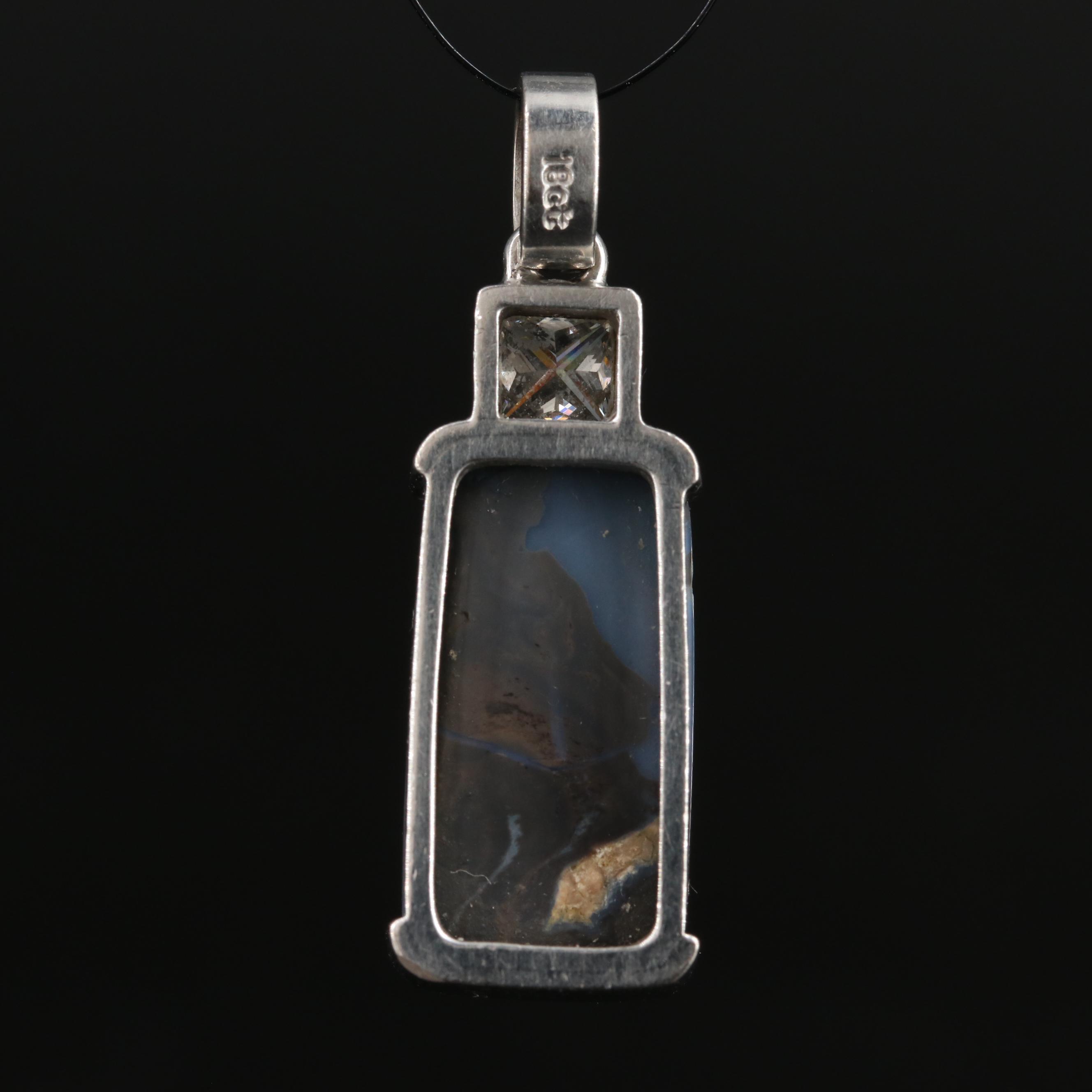 18K Black Opal and Diamond Pendant