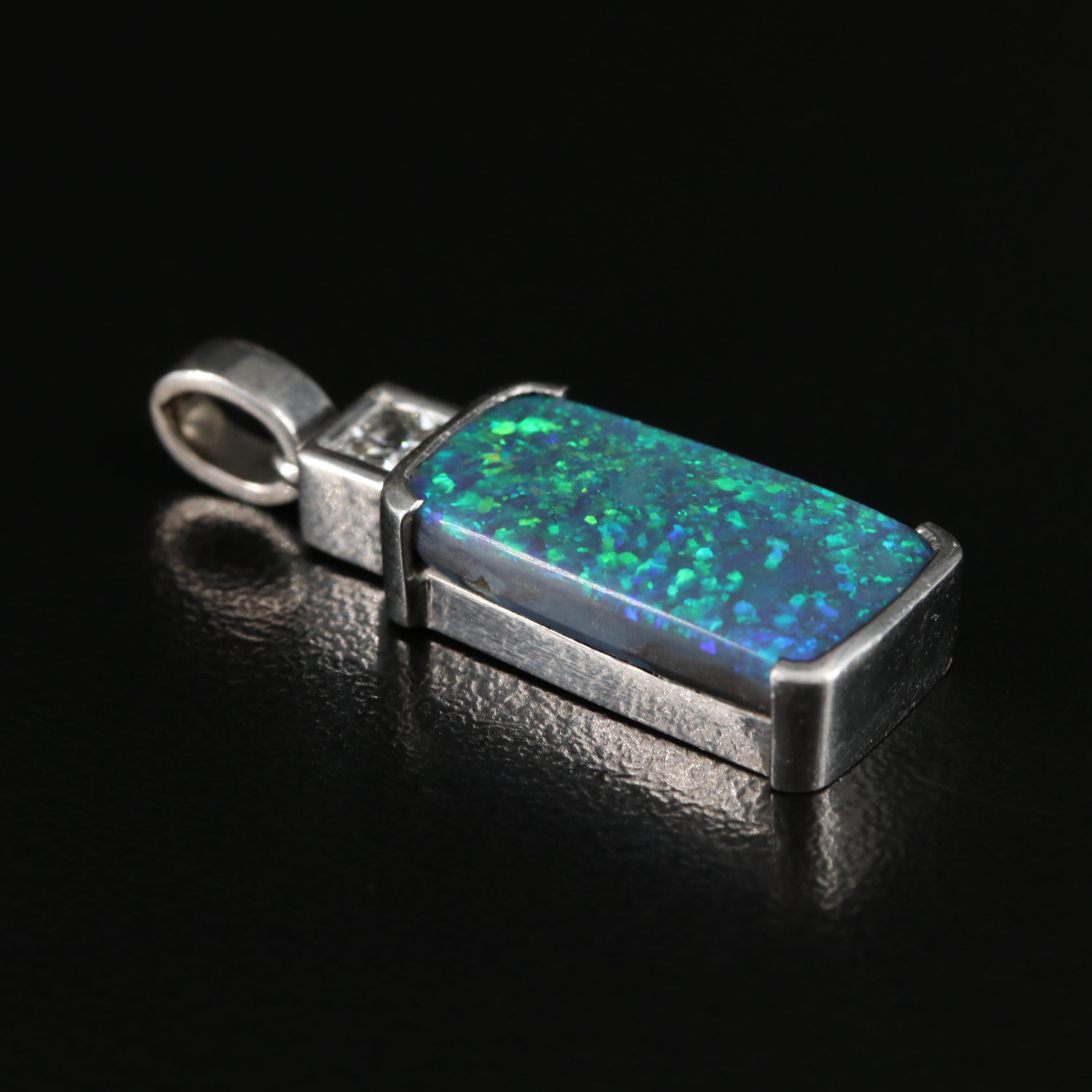 18K Black Opal and Diamond Pendant