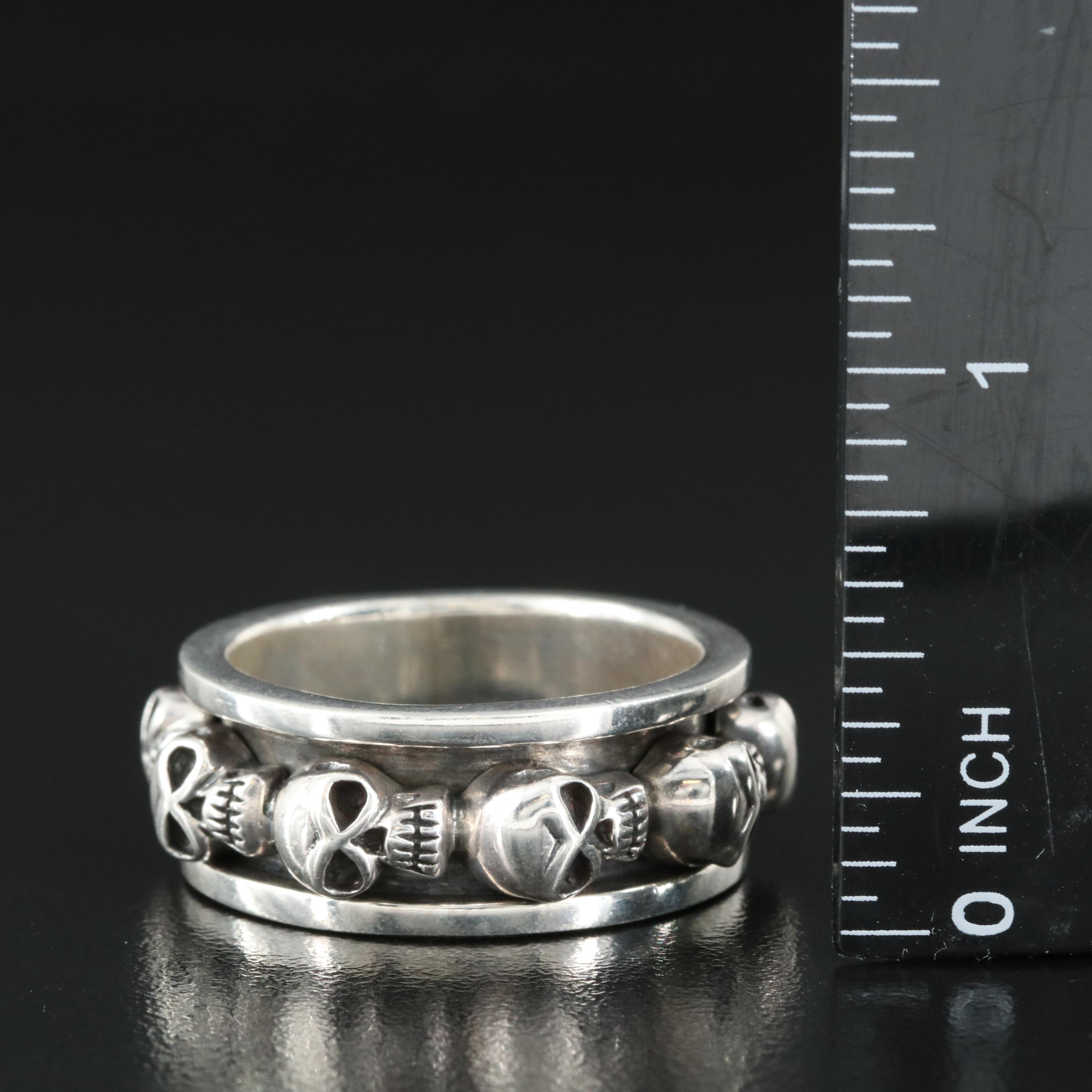Sterling Skull Spinner Ring
