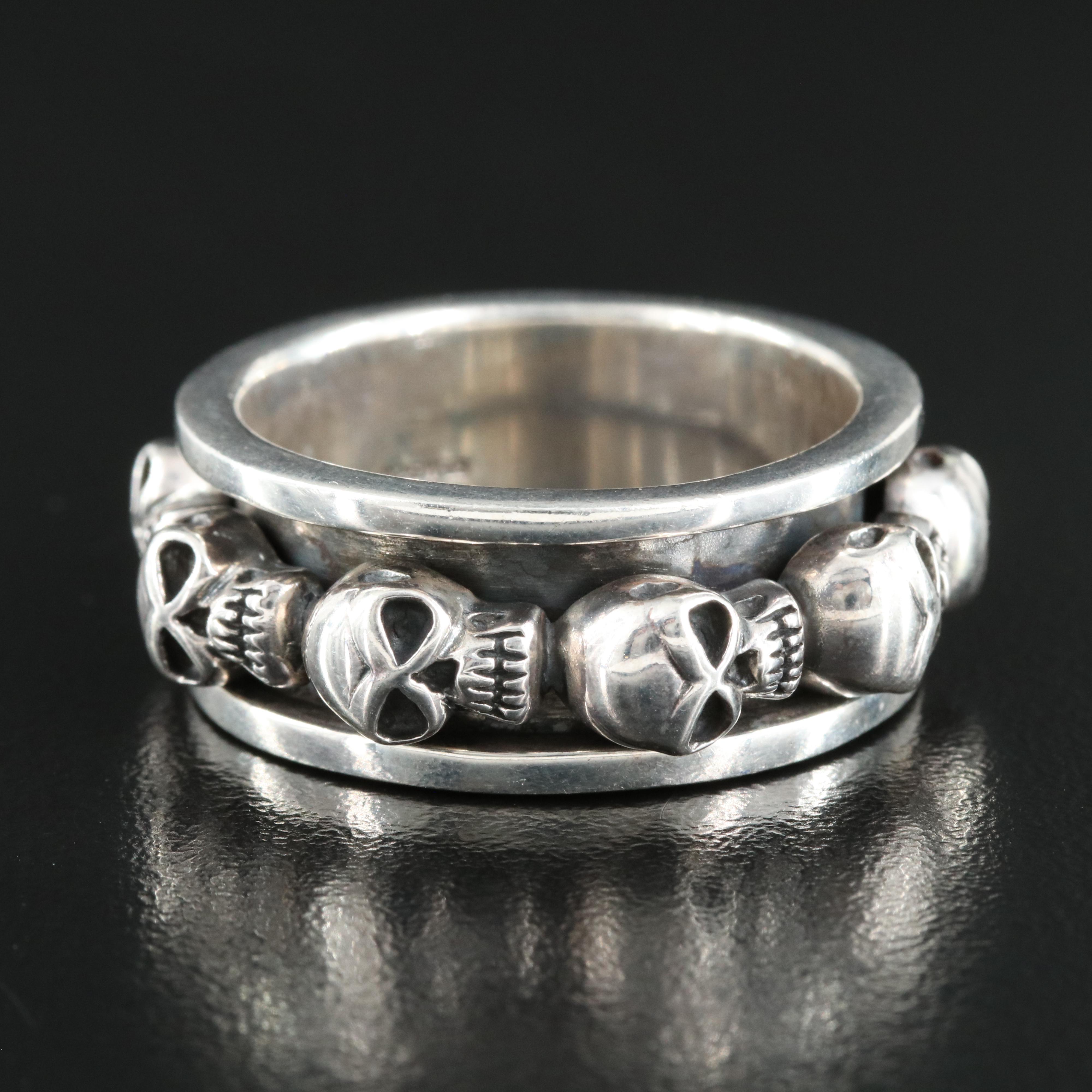 Sterling Skull Spinner Ring