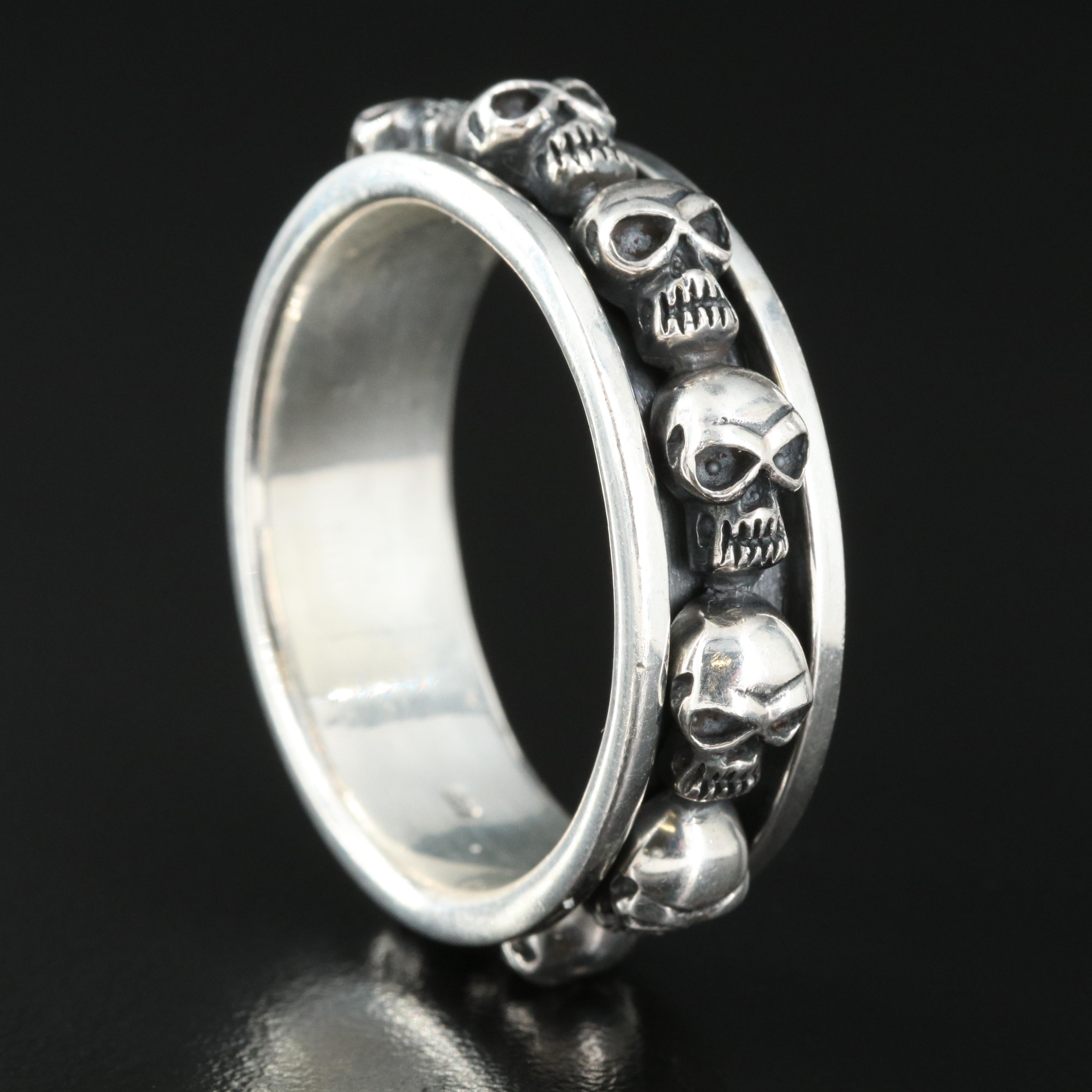 Sterling Skull Spinner Ring