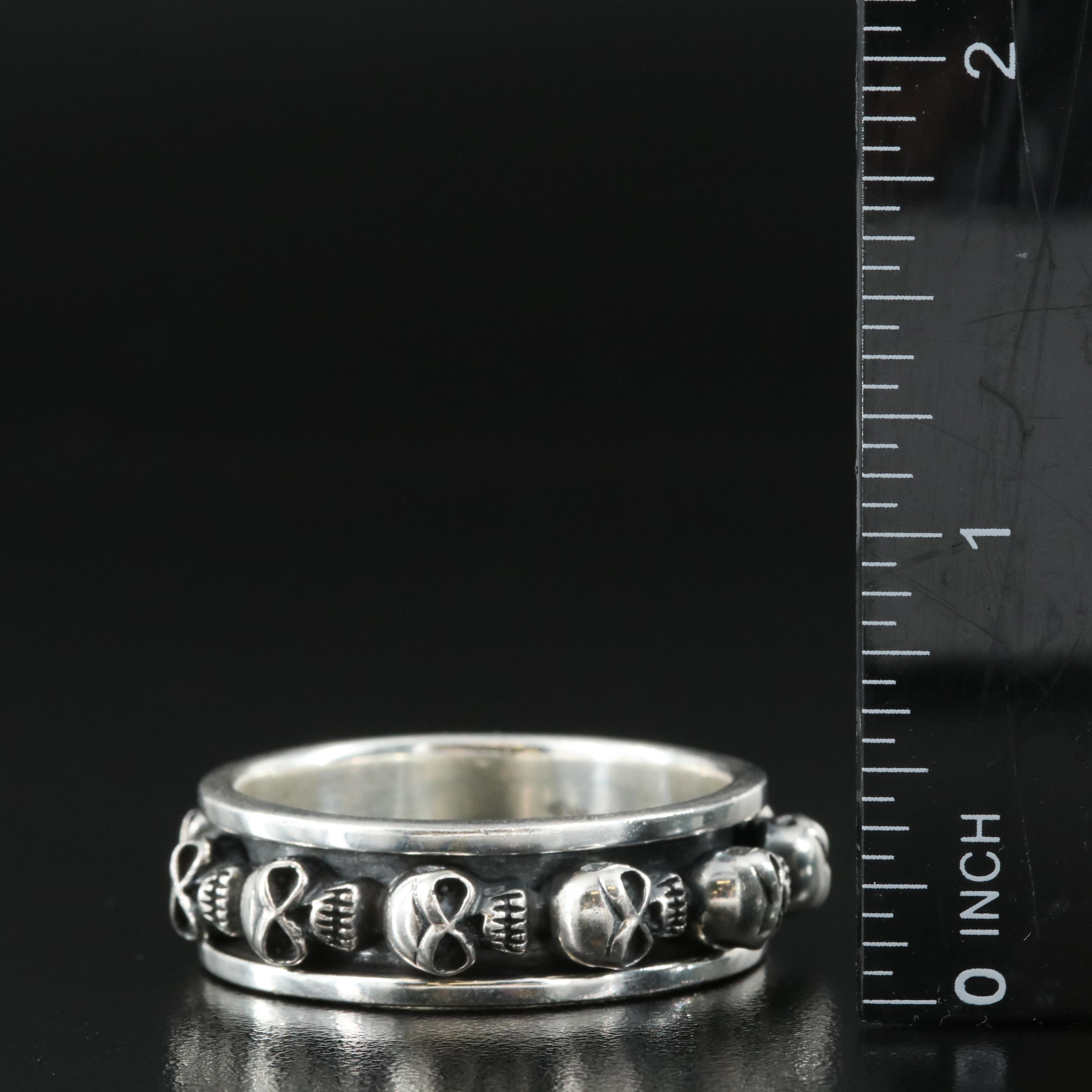 Sterling Skull Spinner Ring