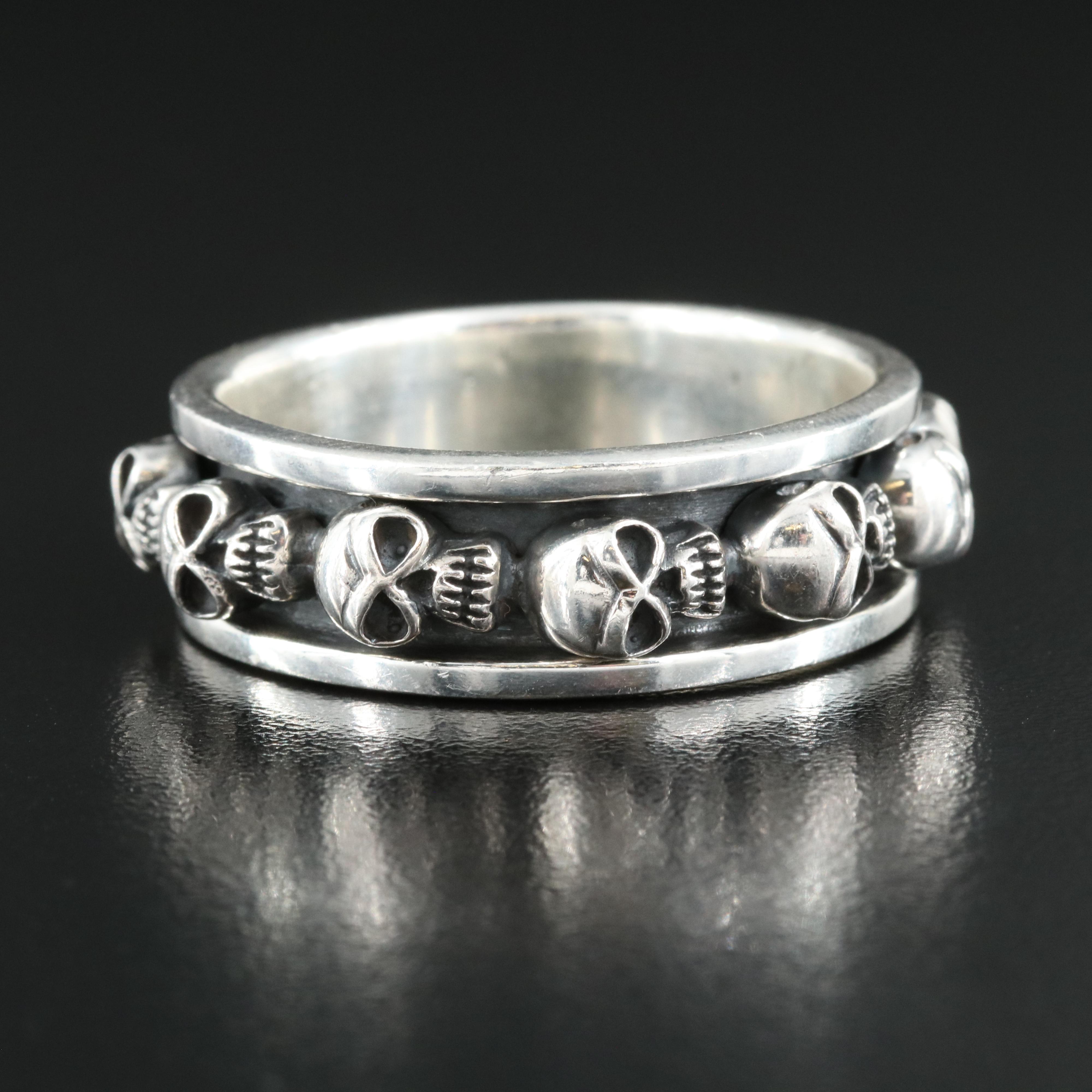 Sterling Skull Spinner Ring