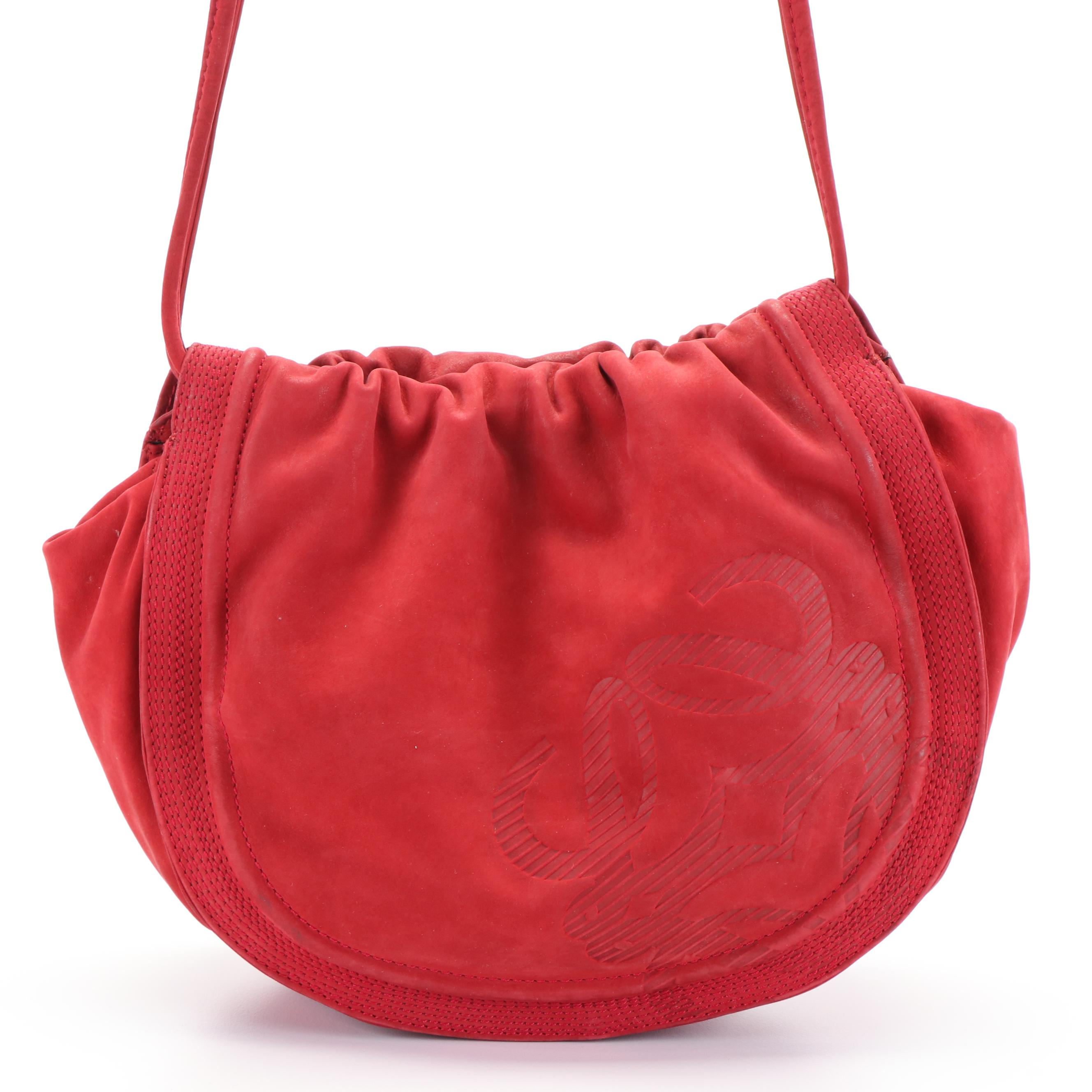 Loewe Anagram Red Suede Shoulder Bag