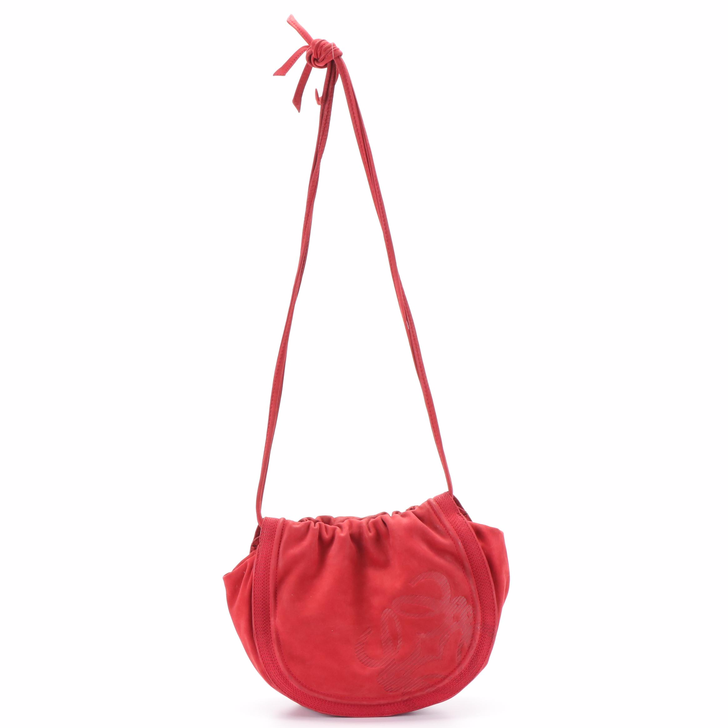 Loewe Anagram Red Suede Shoulder Bag