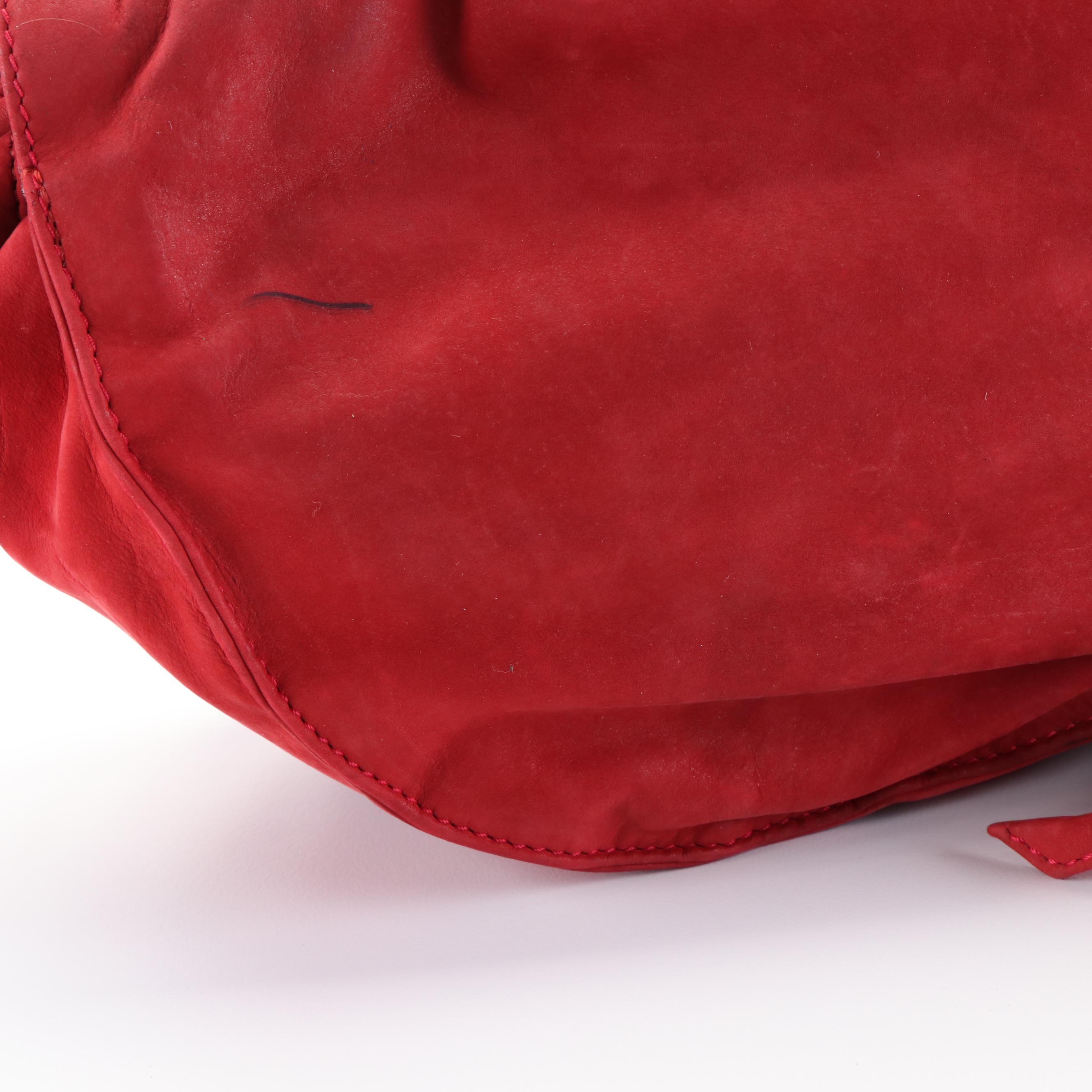 Loewe Anagram Red Suede Shoulder Bag