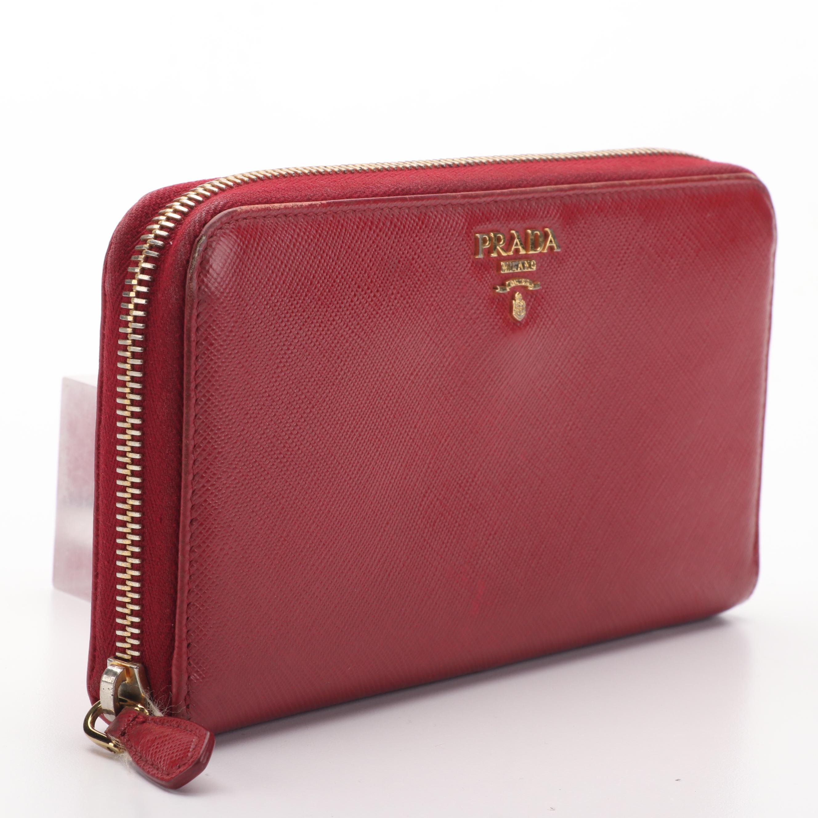 Prada Saffiano Leather Zip Around Wallet