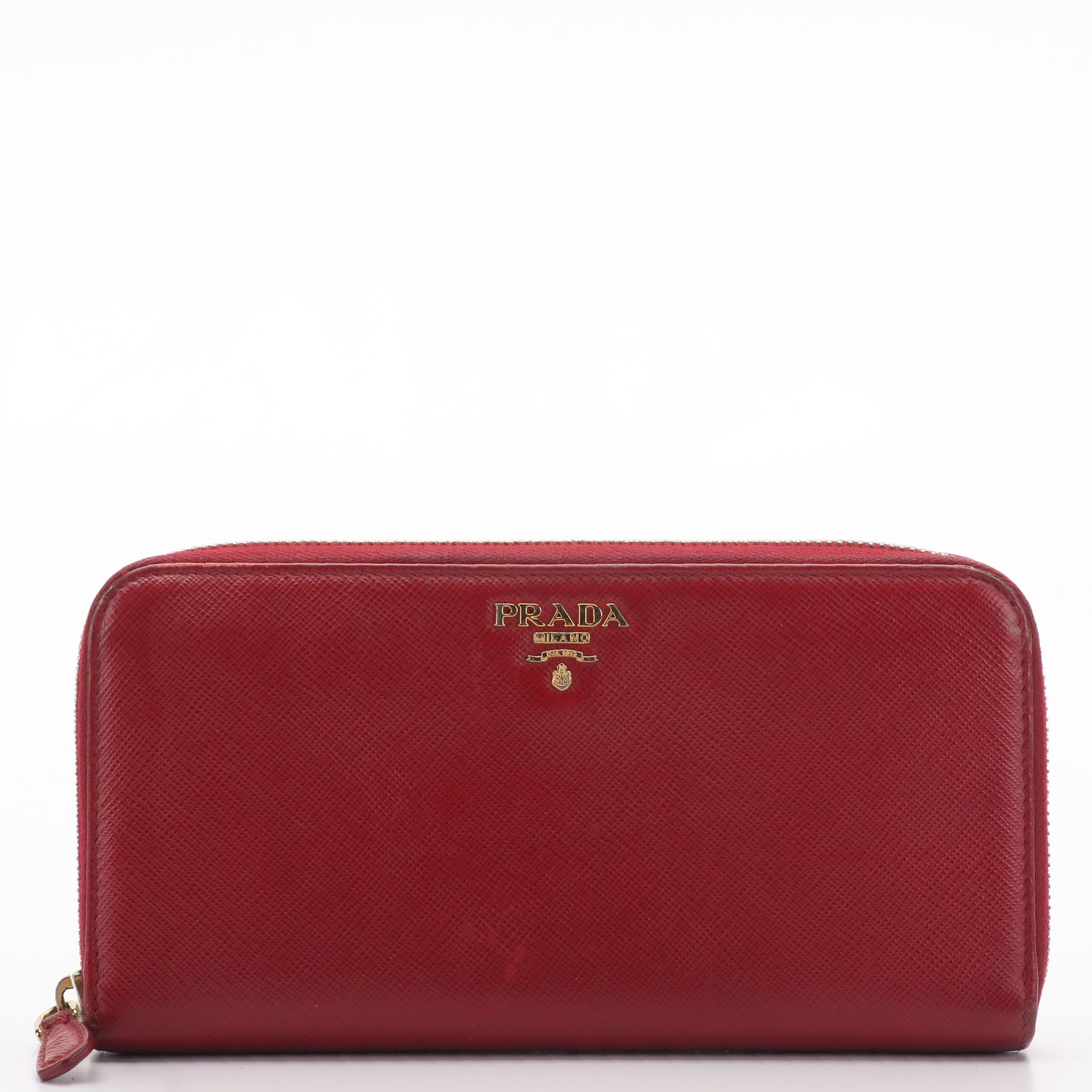 Prada Saffiano Leather Zip Around Wallet