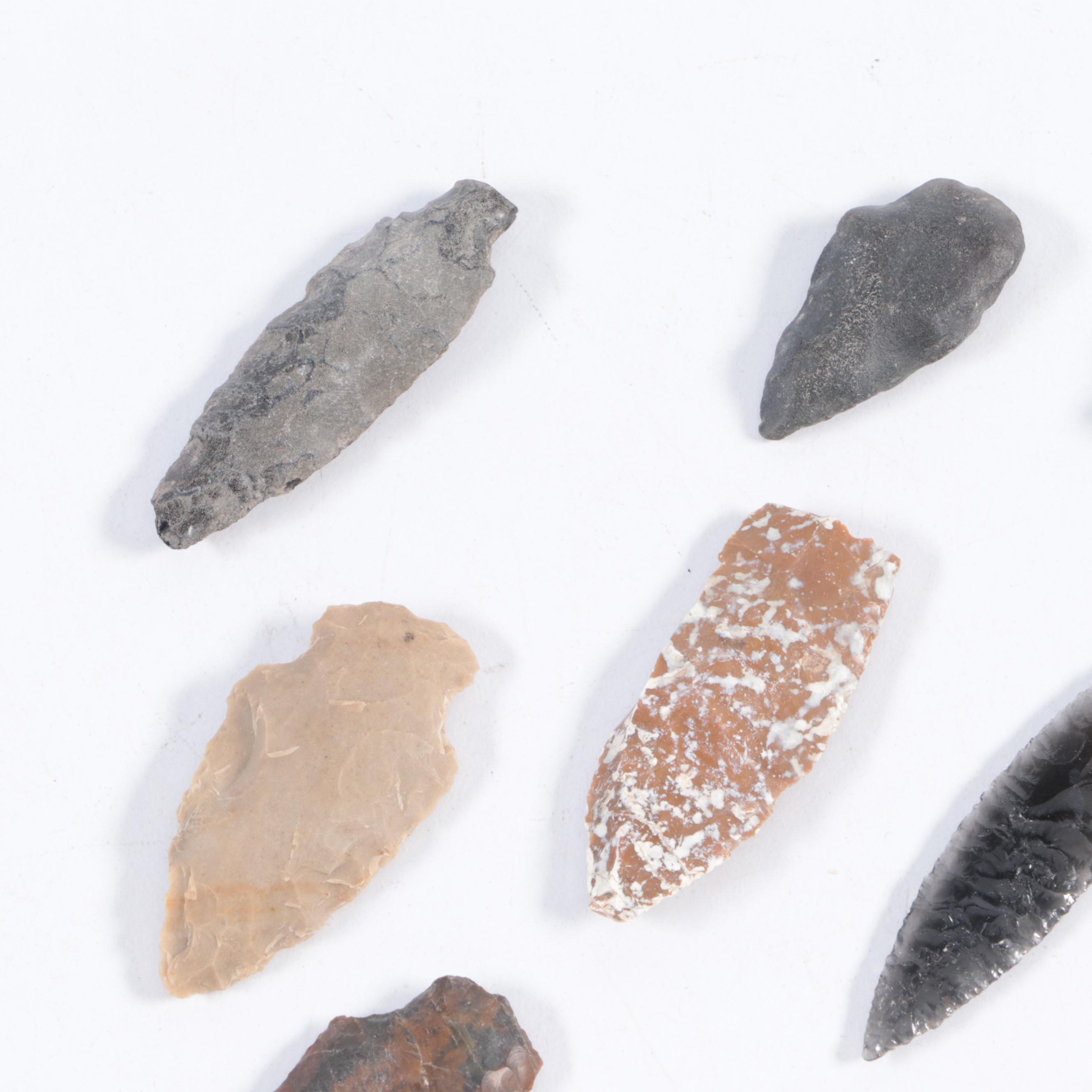 Chert and Stone Hand-Worked Projectile Points Including Arrowheads