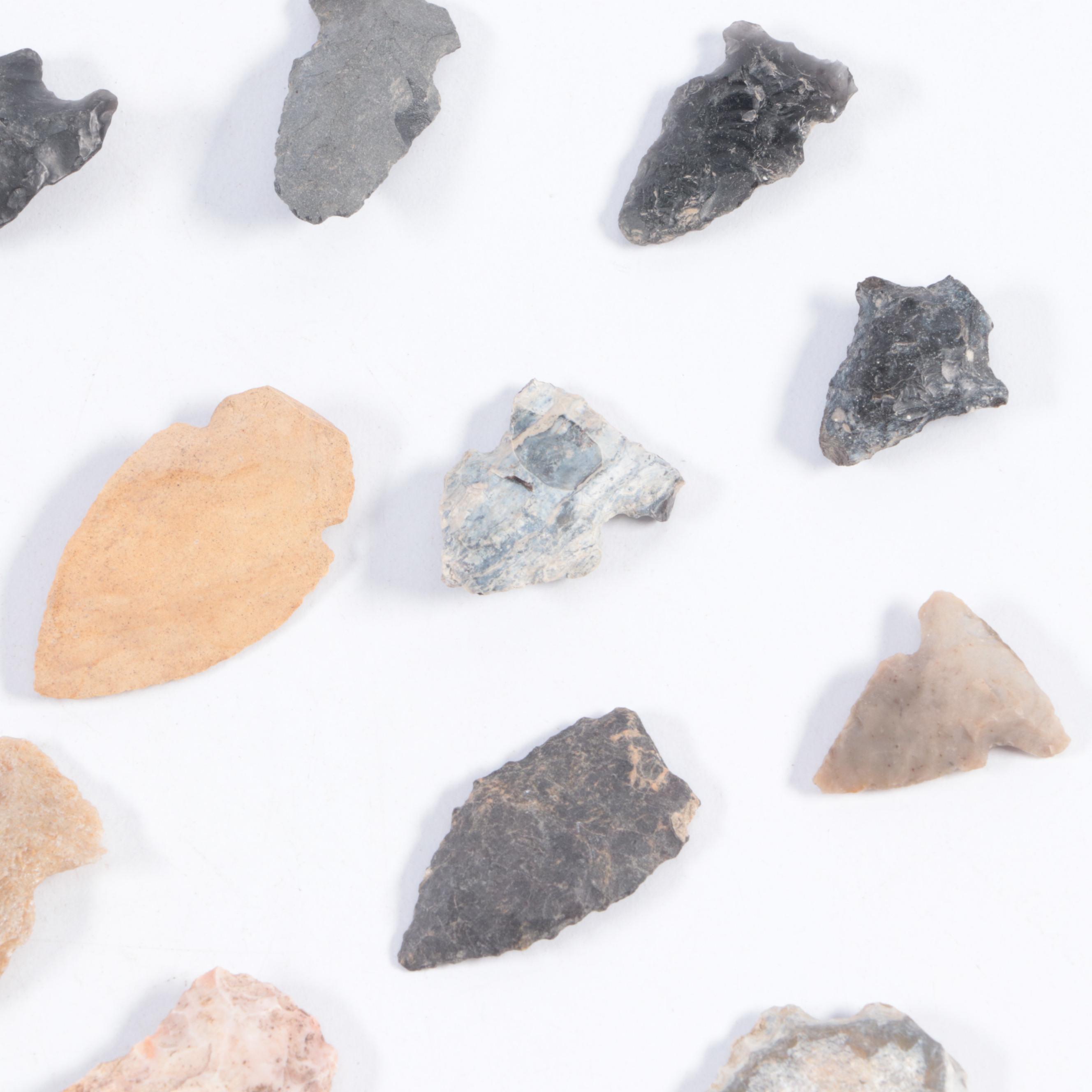 Chert and Stone Hand-Worked Projectile Points Including Arrowheads