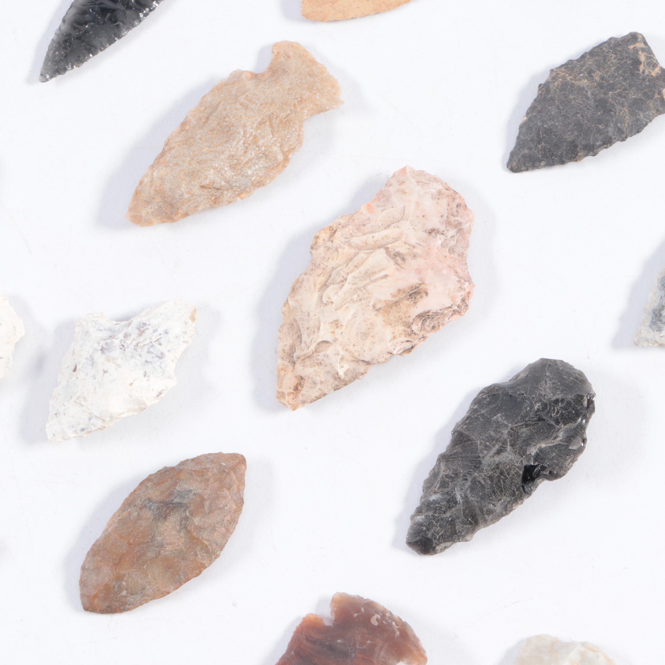 Chert and Stone Hand-Worked Projectile Points Including Arrowheads