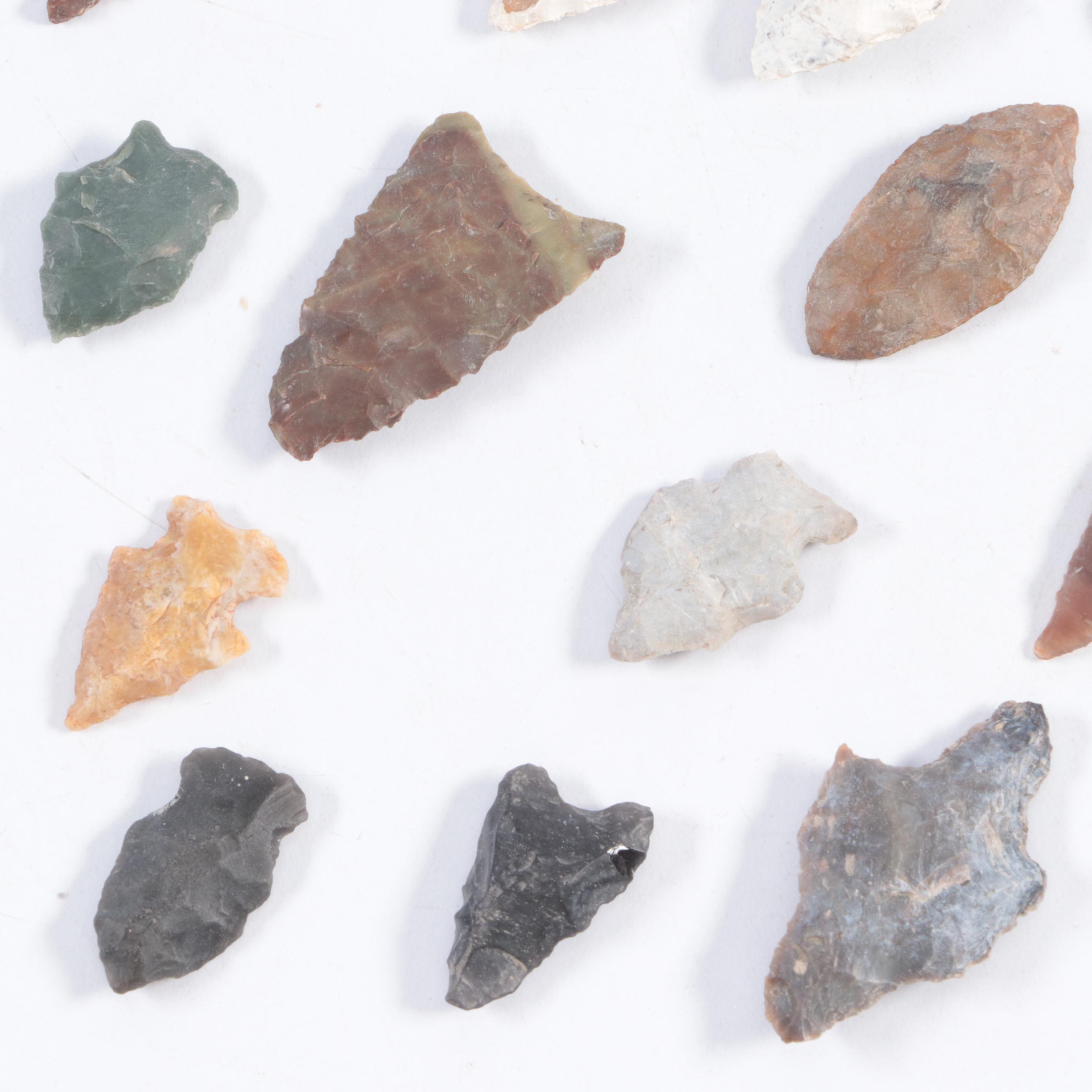 Chert and Stone Hand-Worked Projectile Points Including Arrowheads
