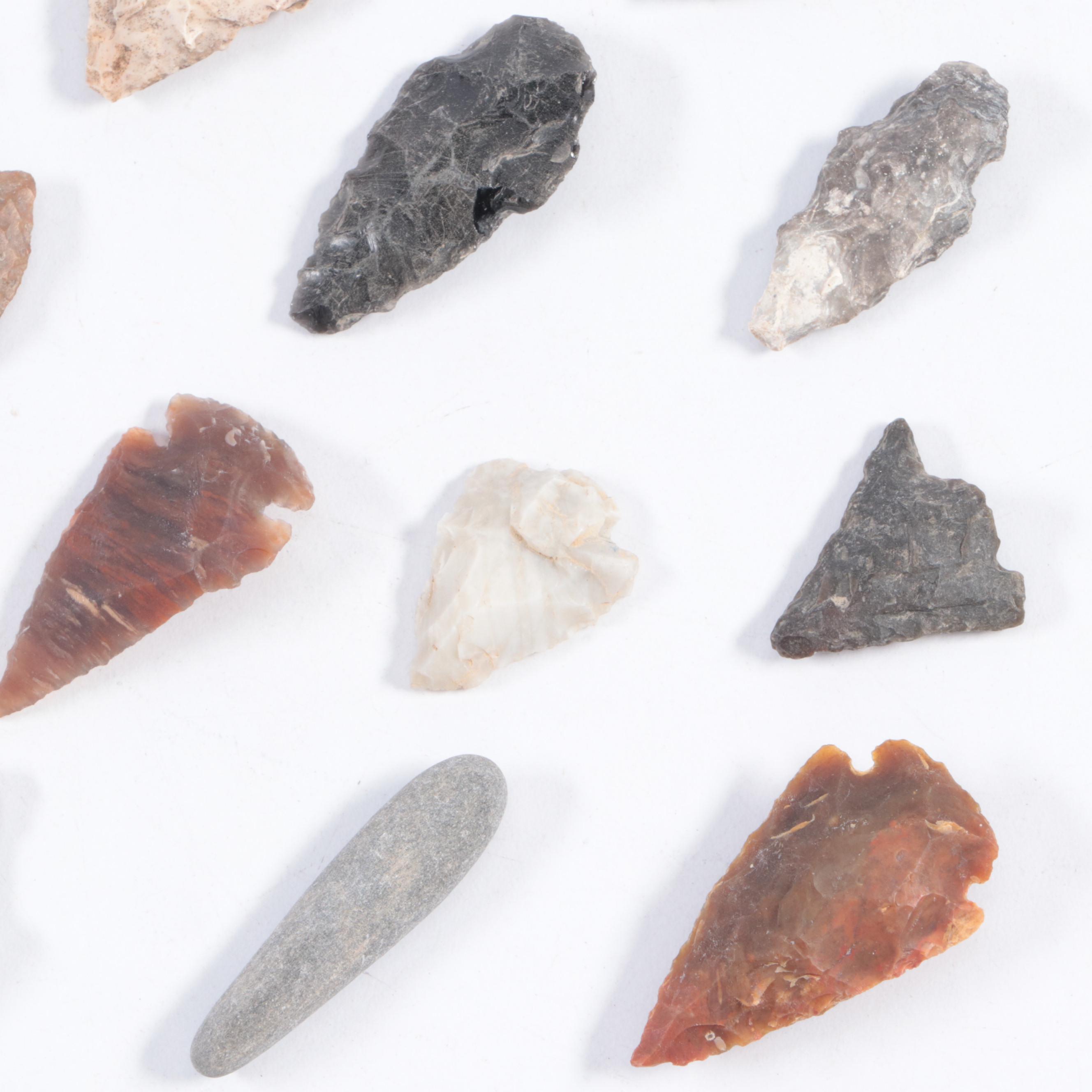 Chert and Stone Hand-Worked Projectile Points Including Arrowheads