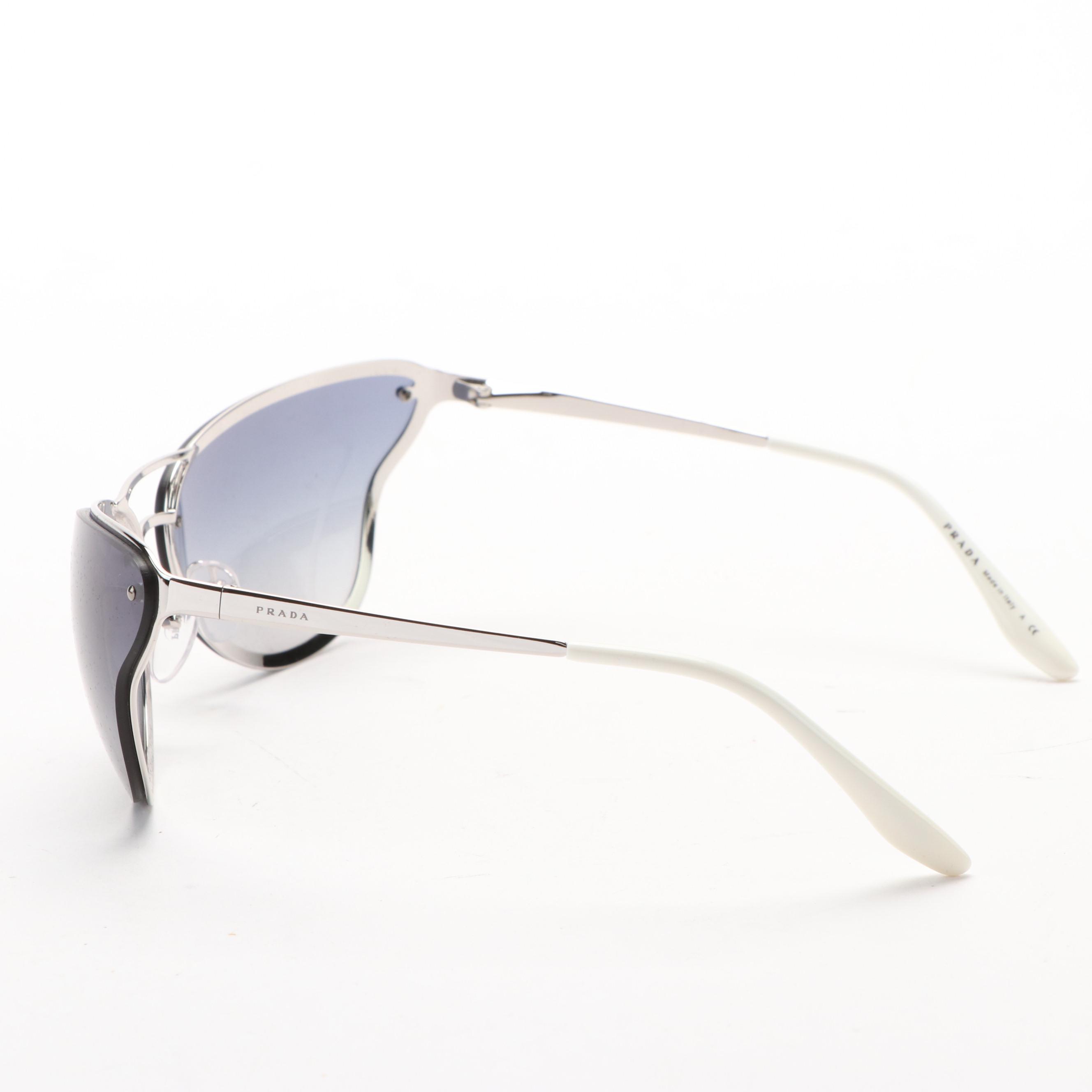 Prada SPR74V Oversized Silver Butterfly Sunglasses with Case and Box