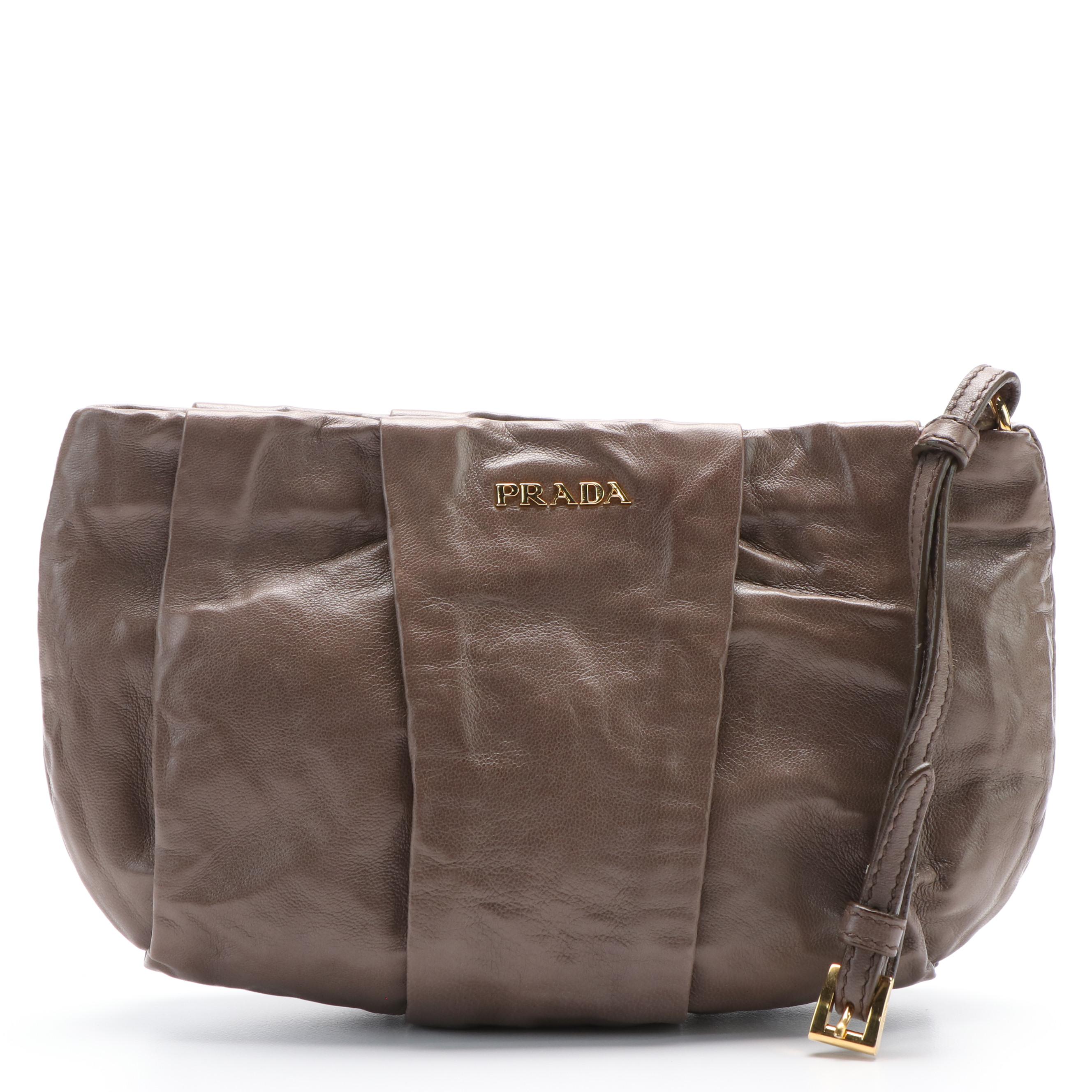 Prada Wristlet Clutch in Brown Nappa Antique Leather with Box