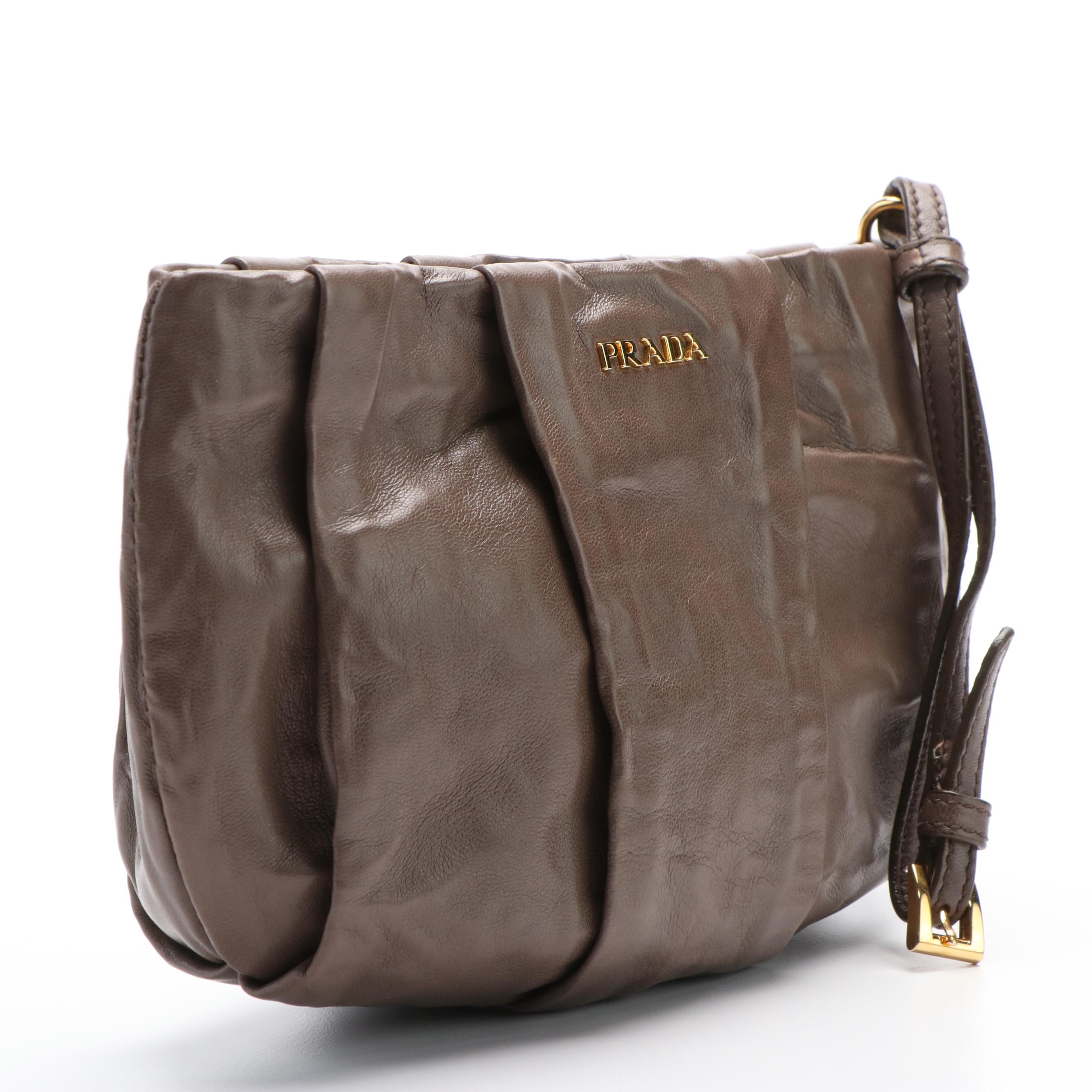 Prada Wristlet Clutch in Brown Nappa Antique Leather with Box