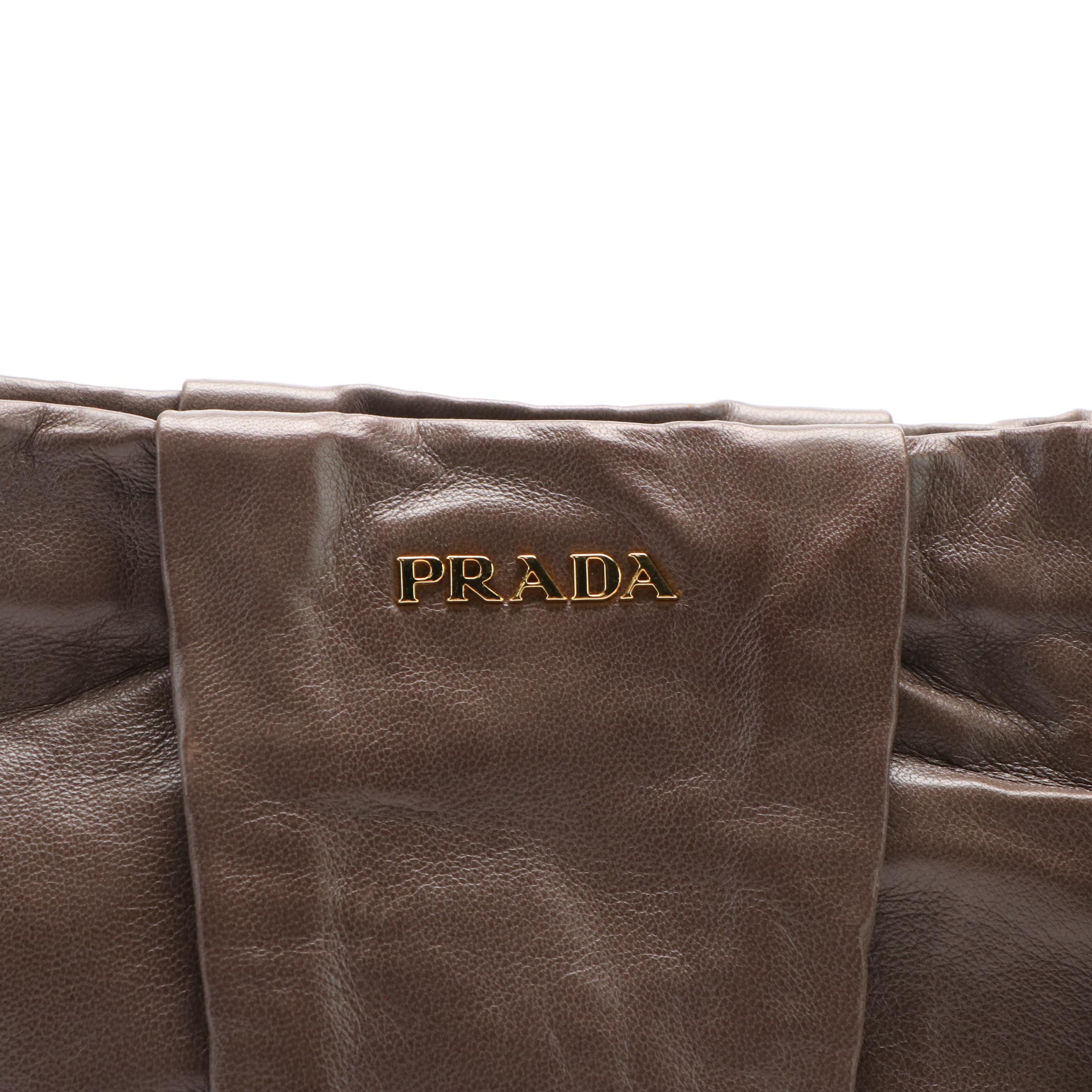 Prada Wristlet Clutch in Brown Nappa Antique Leather with Box