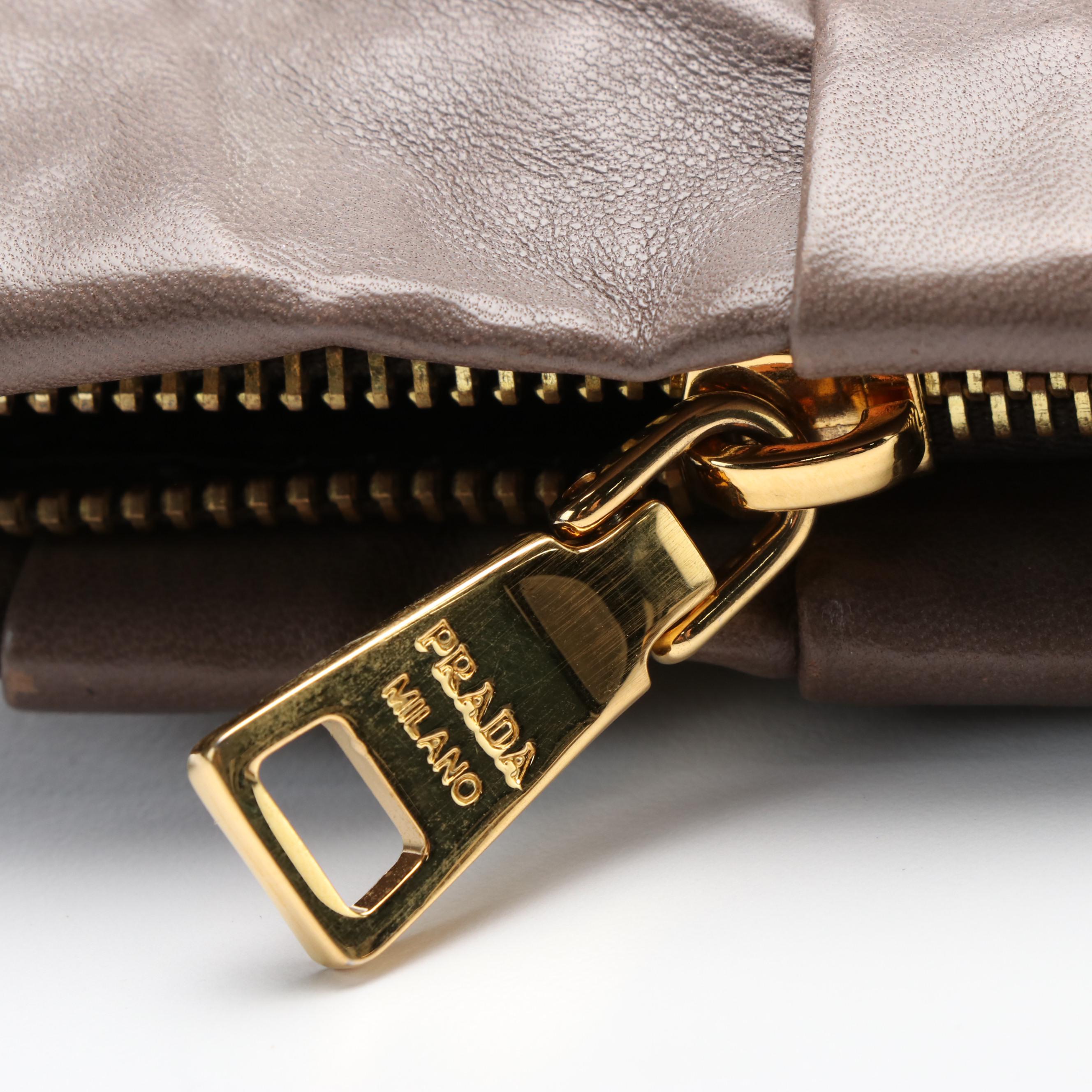 Prada Wristlet Clutch in Brown Nappa Antique Leather with Box