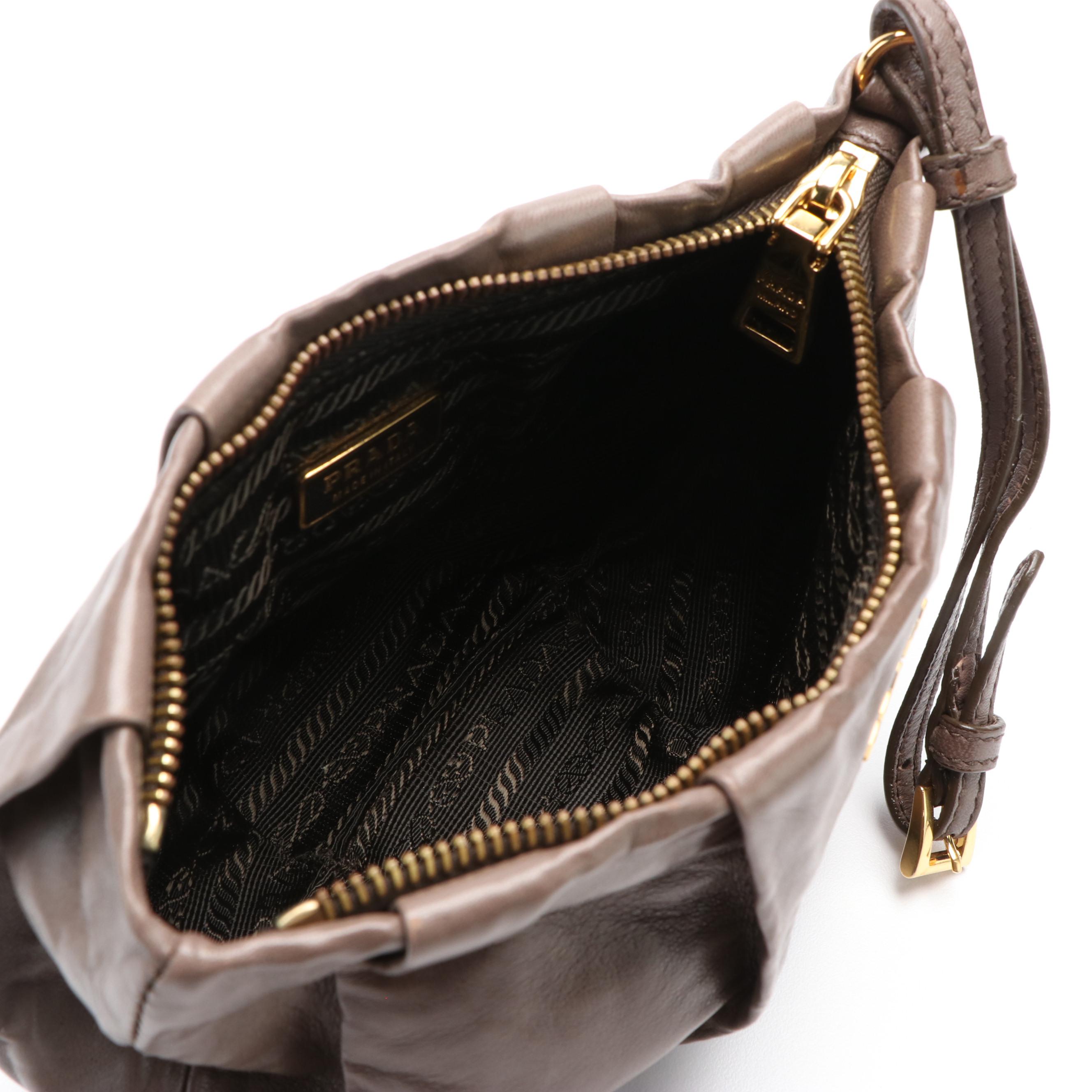 Prada Wristlet Clutch in Brown Nappa Antique Leather with Box