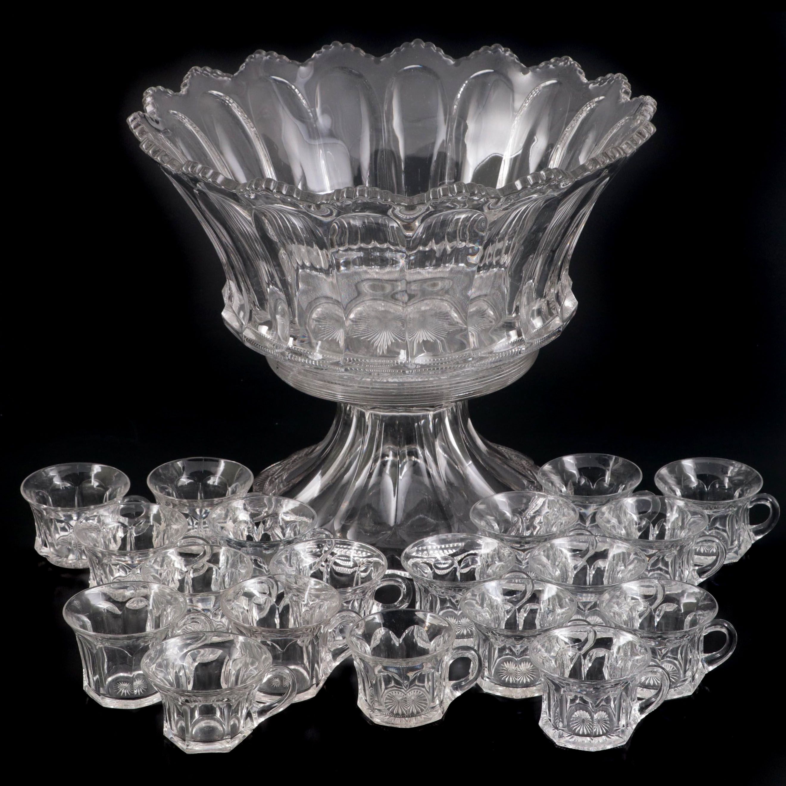 Heisey Glass Punch Bowl and Cups, Early to Mid-20th Century