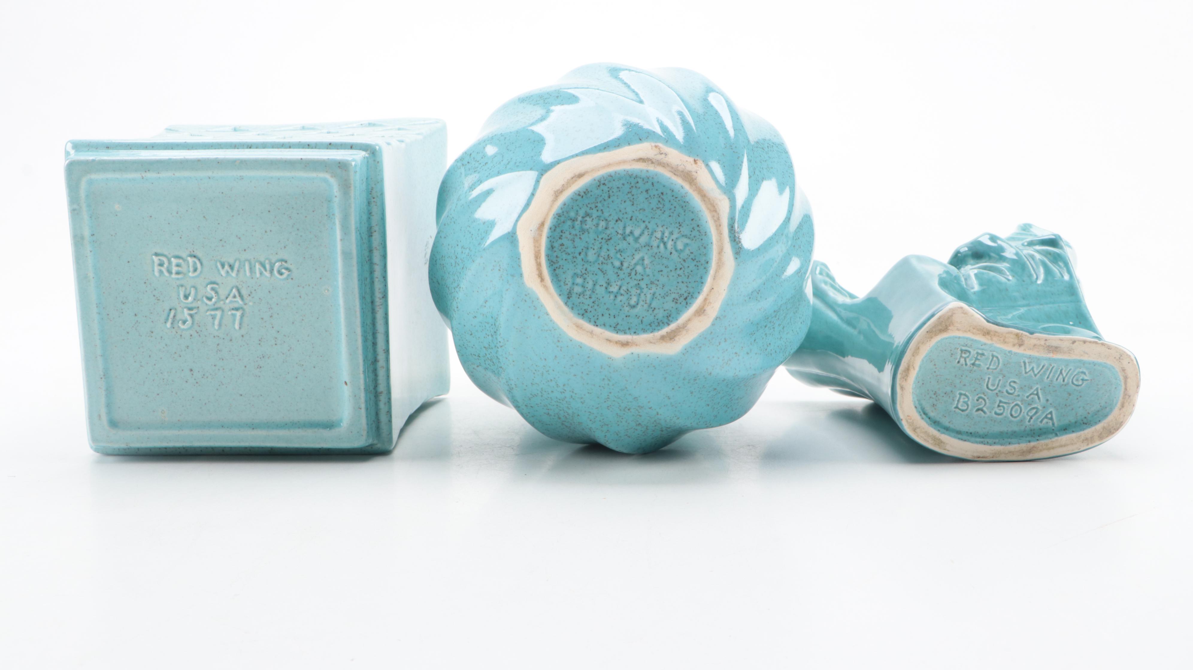 Red Wing Pottery Turquoise Vases and Planter