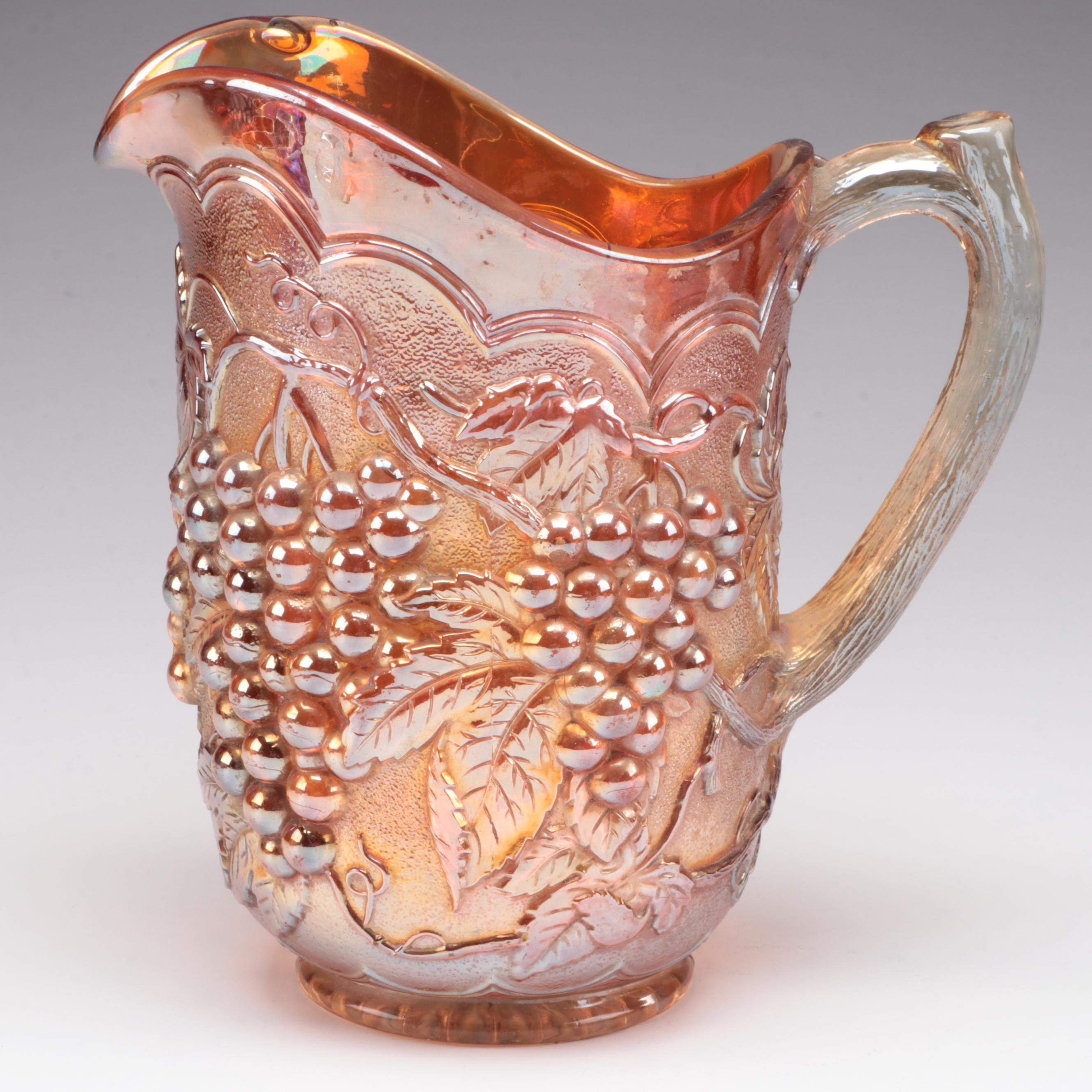 Marigold Carnival Glass Harvest Grape Lemonade Set and Other Compote