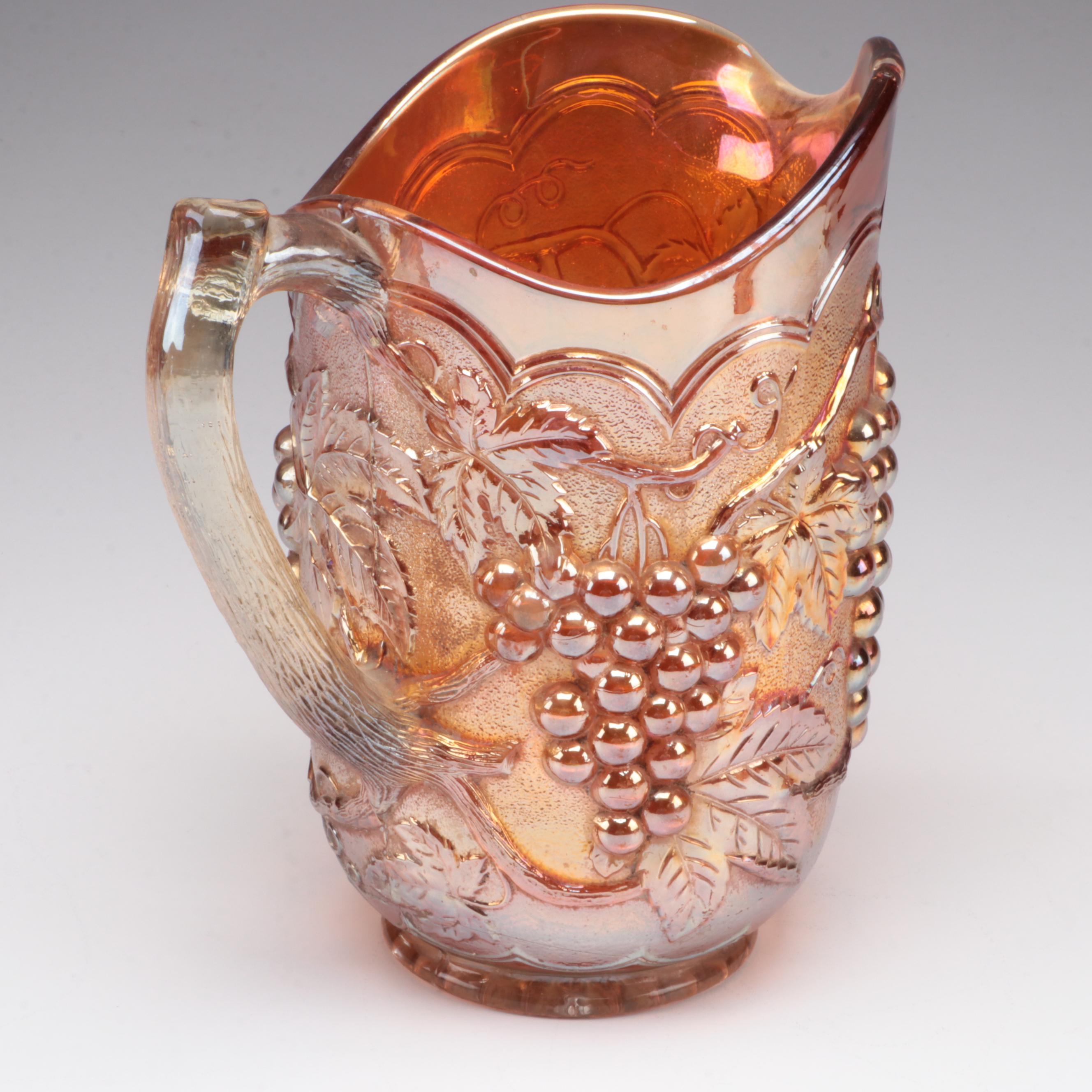 Marigold Carnival Glass Harvest Grape Lemonade Set and Other Compote