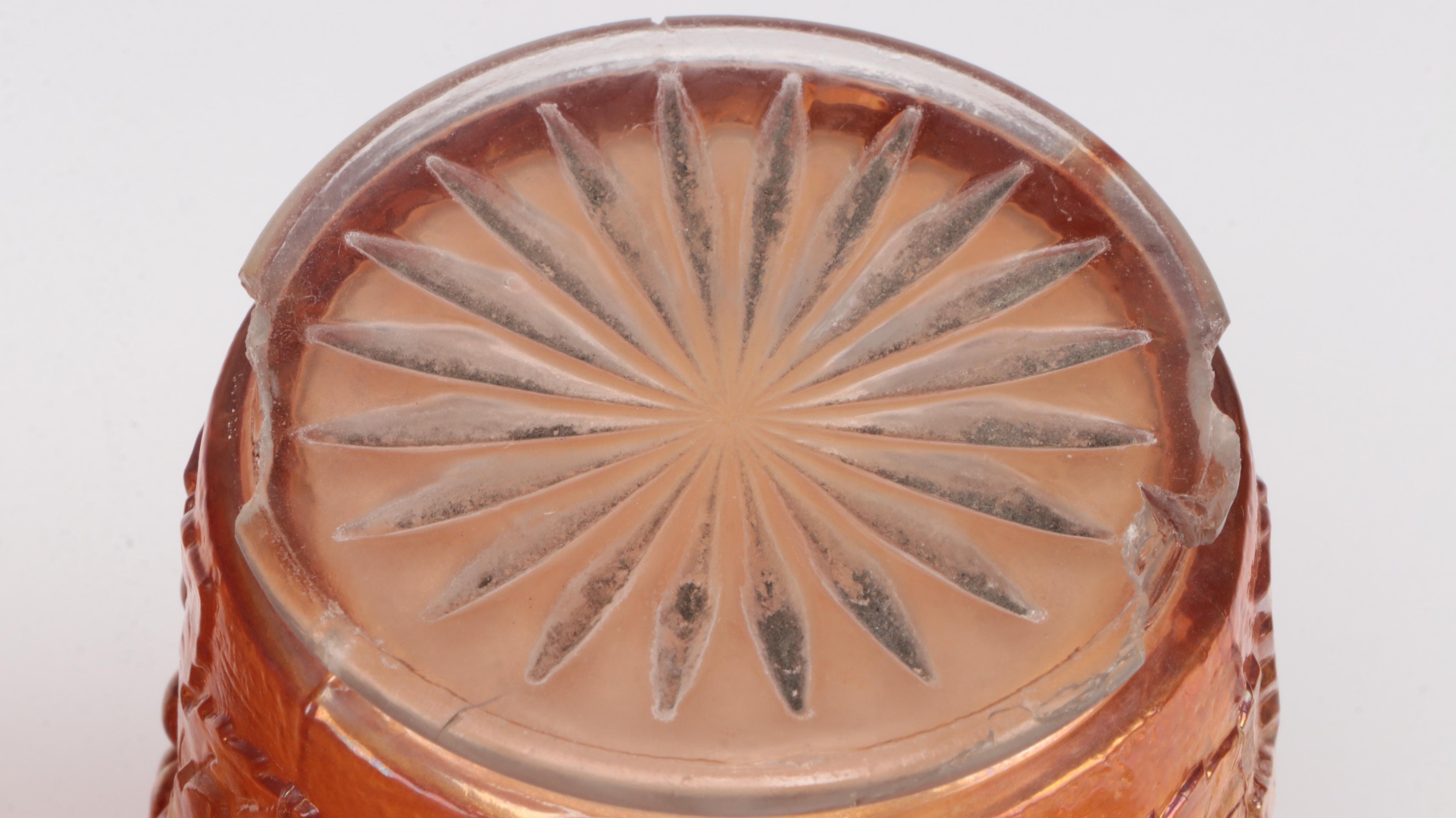 Marigold Carnival Glass Harvest Grape Lemonade Set and Other Compote