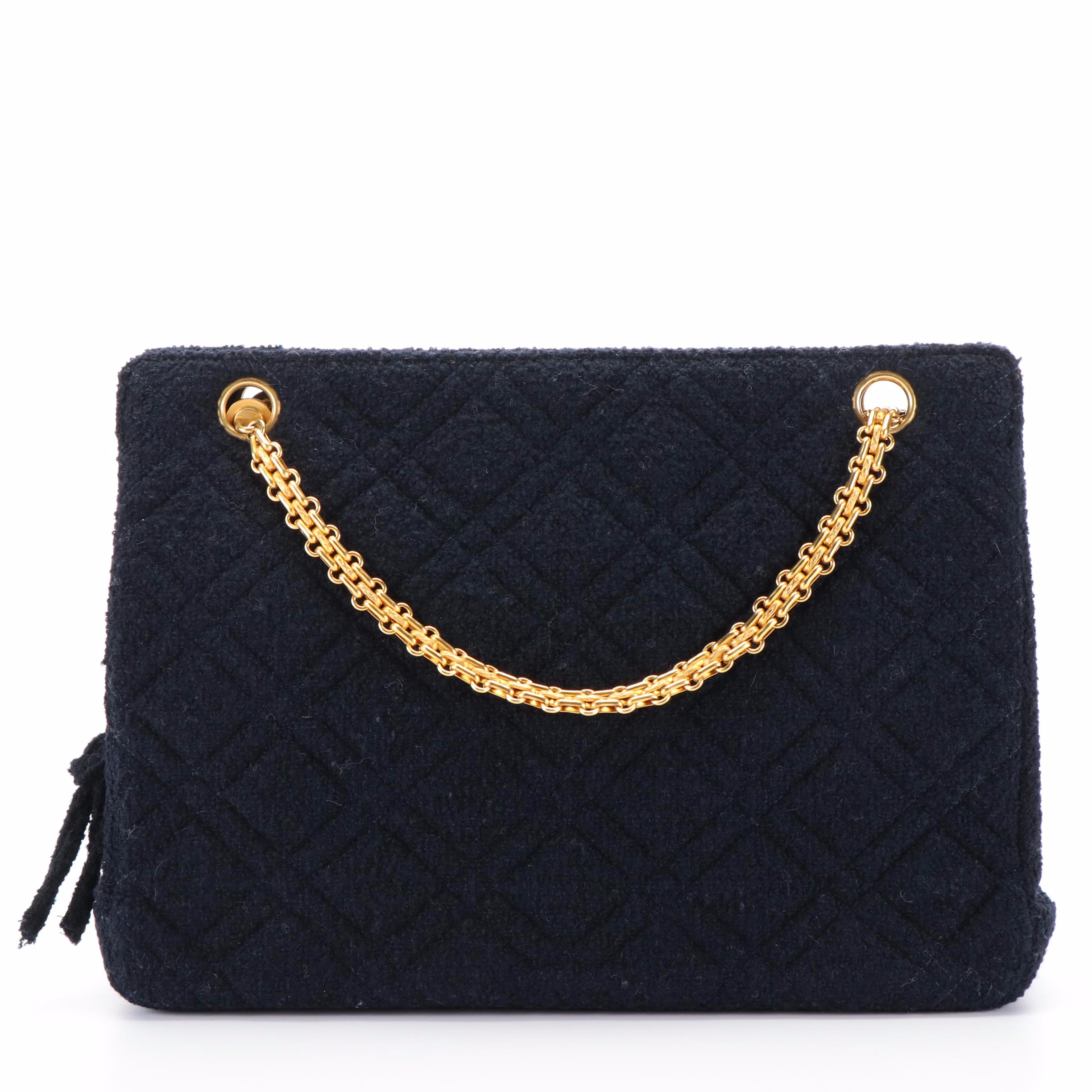 Chanel Matelassé Black Tweed Chain Shoulder Bag