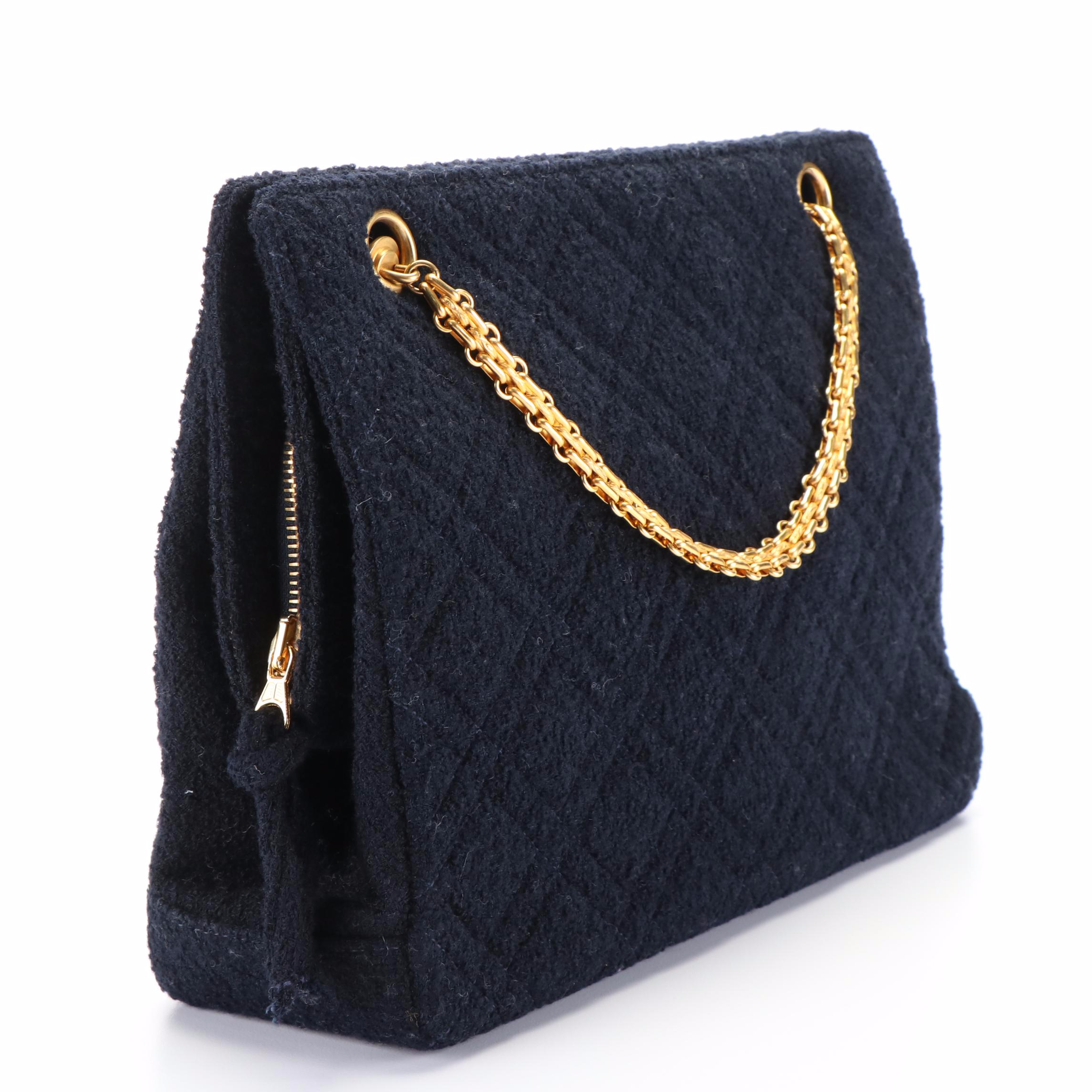 Chanel Matelassé Black Tweed Chain Shoulder Bag