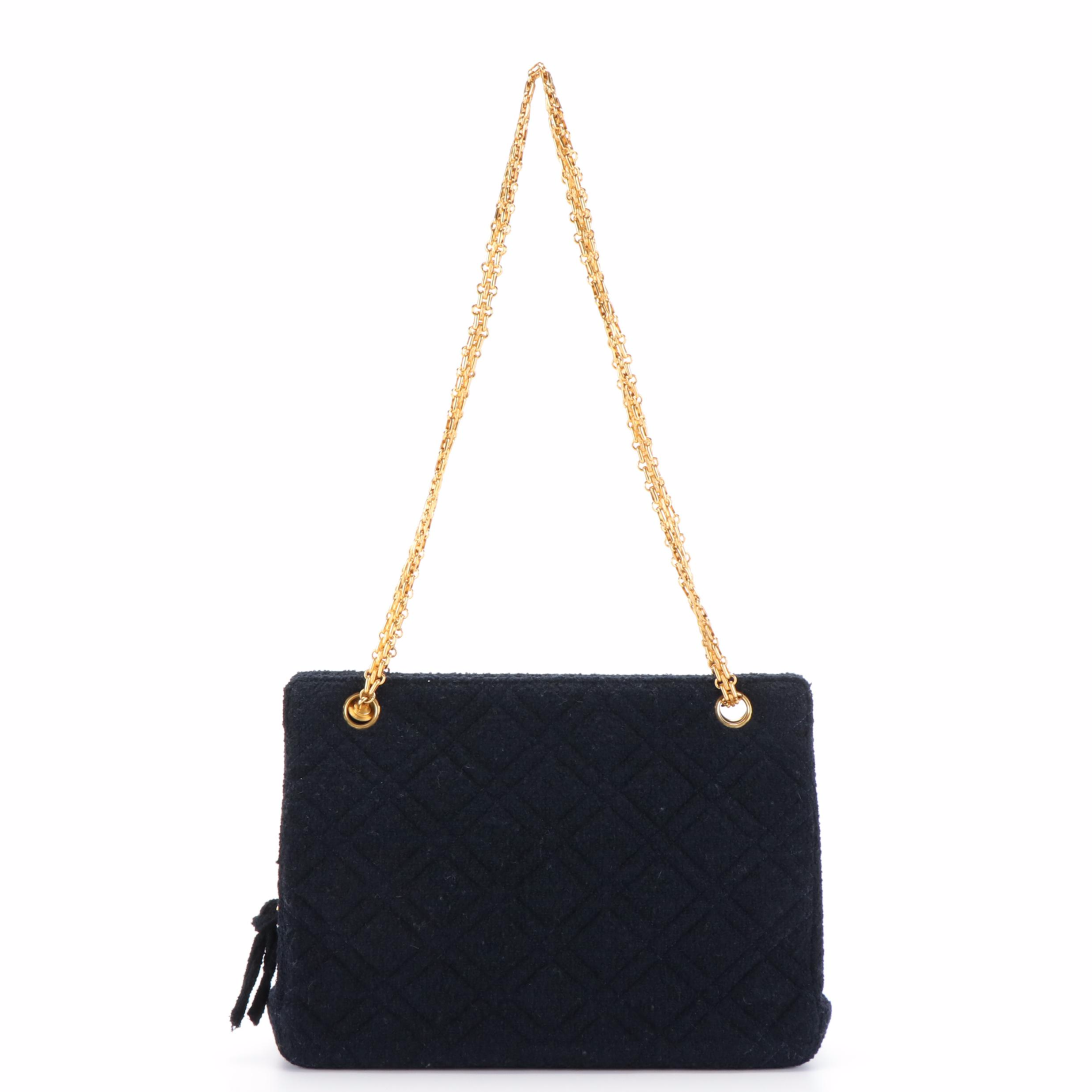 Chanel Matelassé Black Tweed Chain Shoulder Bag